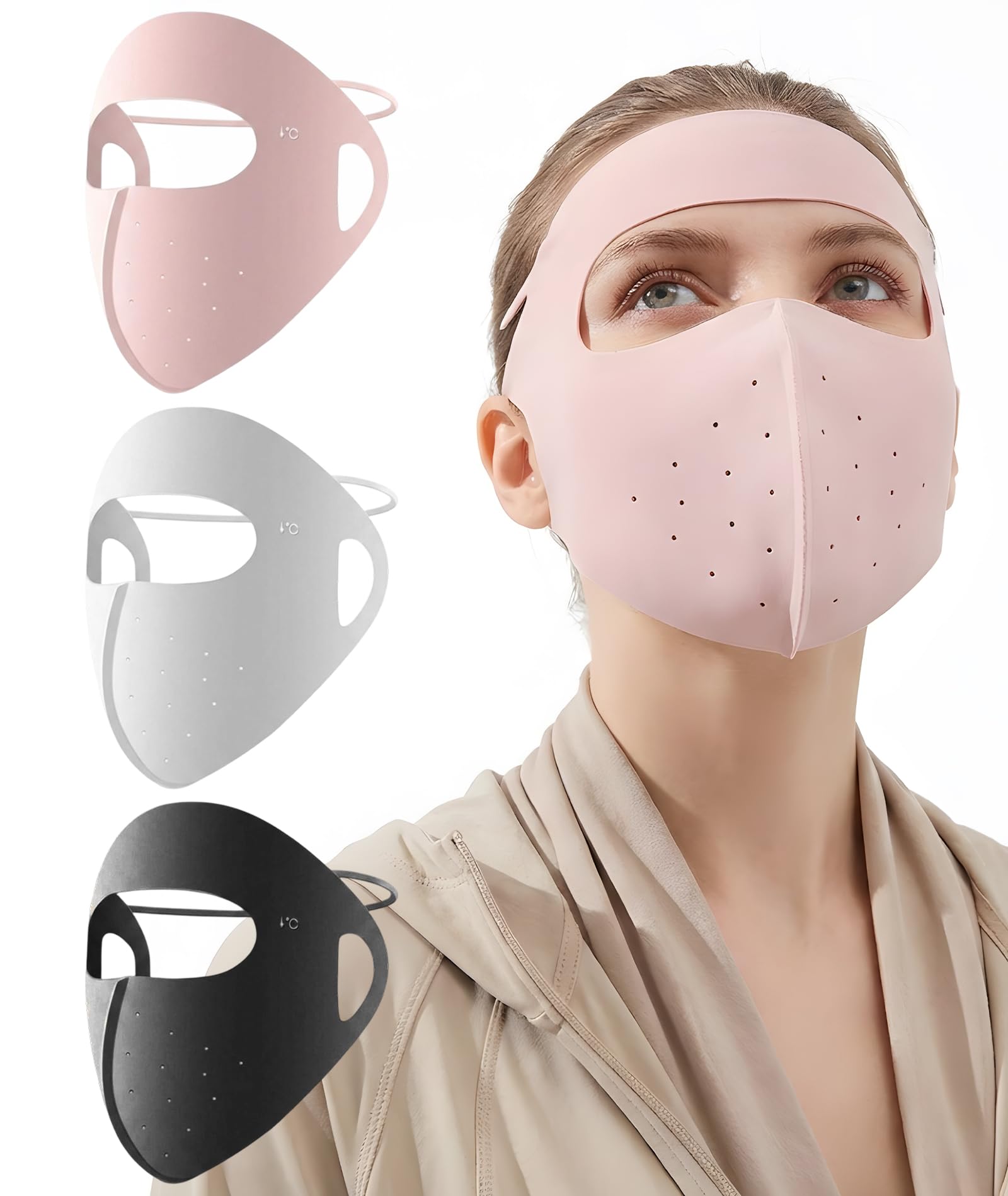 Full Face Mask for Women, Face Cover for Bike Riding, Protective Face Mask for Outdoor Activities, Summer Sun Protection, Black and Pink Pack of 2-picture-42
