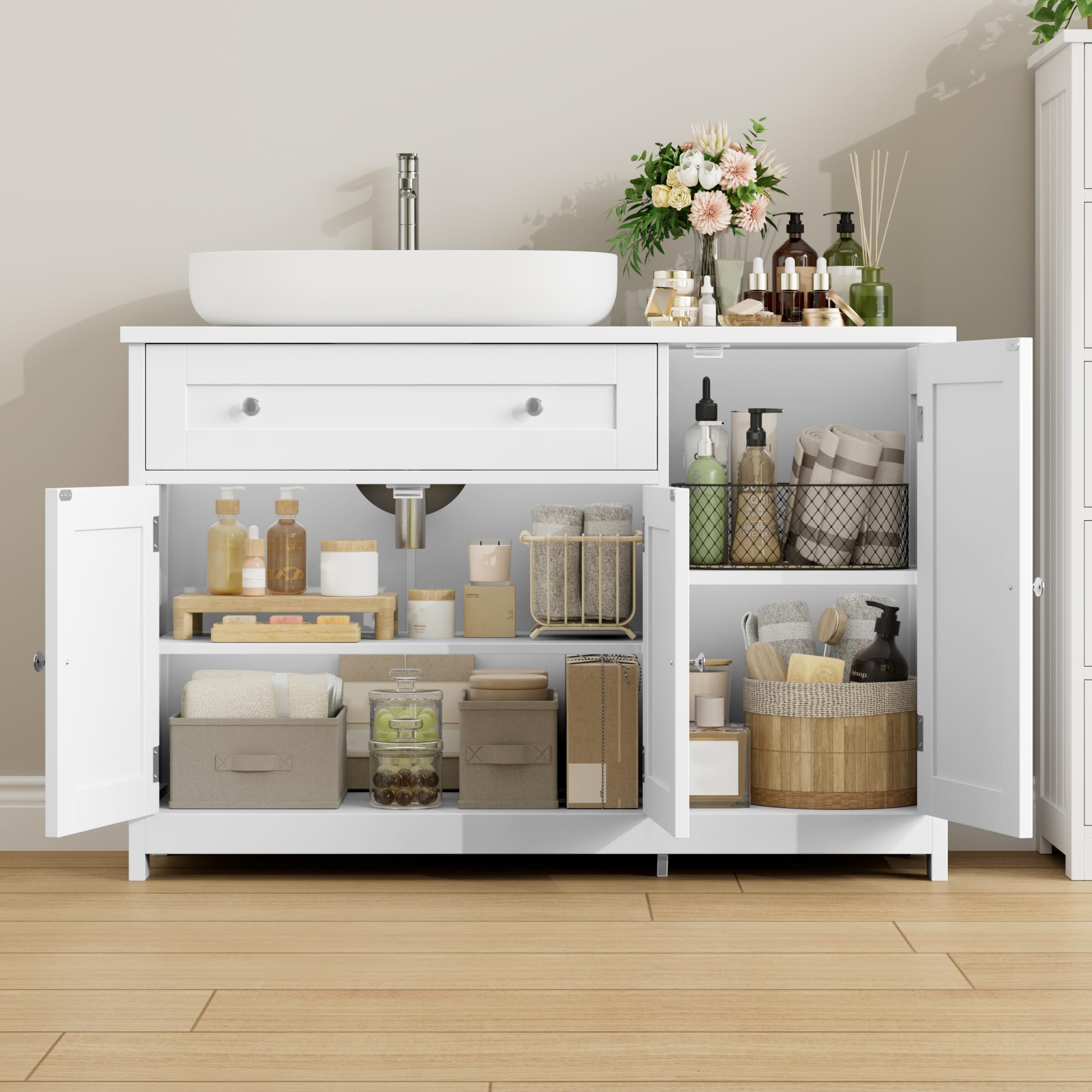 FOREHILL Meuble sous Lavabo Salle de Bain avec Tiroir 90x30x61,5cm Blanc