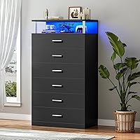 Vista 9 de AOGLLATI Cómoda blanca para dormitorio con diseño de columna, cómoda de 4 cajones con estación de carga, cómoda moderna led alta para dormitorio