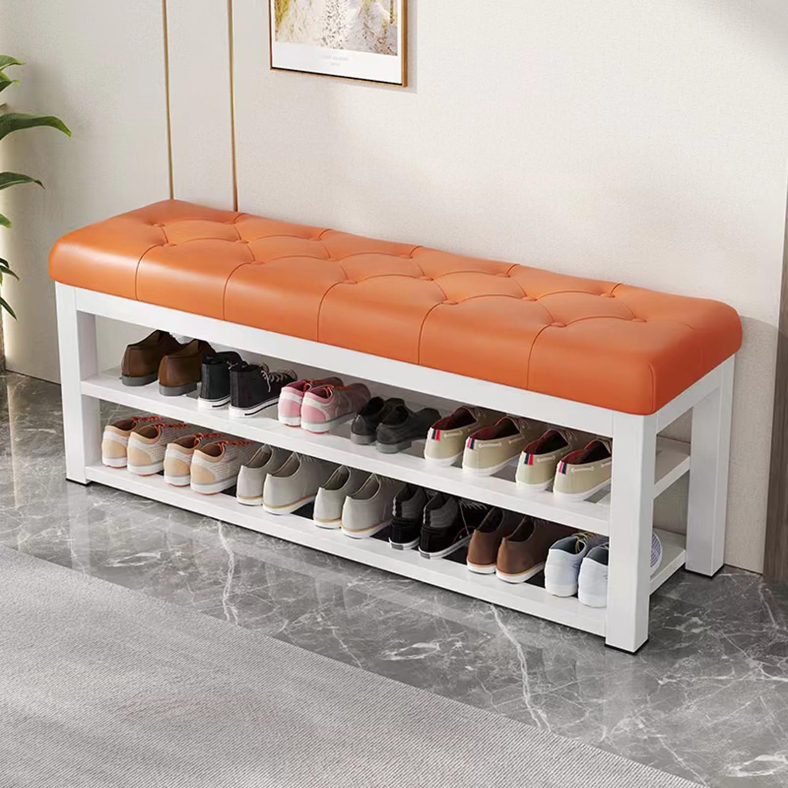 Banc de rangement à chaussures stable doté d'une étagère à 2 niveaux fonctionnelle