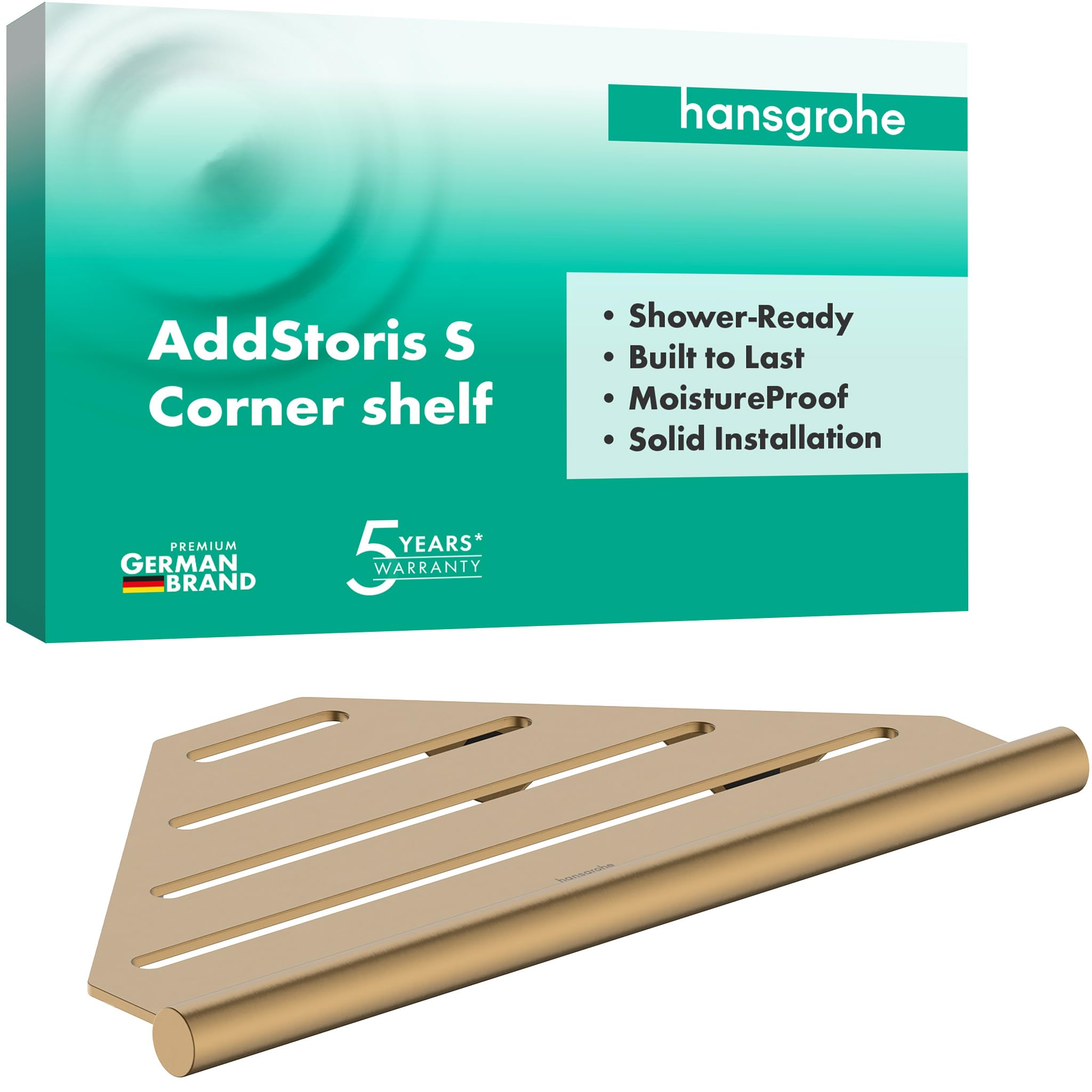 hansgrohe AddStoris S - Duschablage, Duschkorb, Eckregal Bad, Seifenkorb, Seifenablage Dusche, Badezimmer Zubehör, Brushed Bronze, 41761140