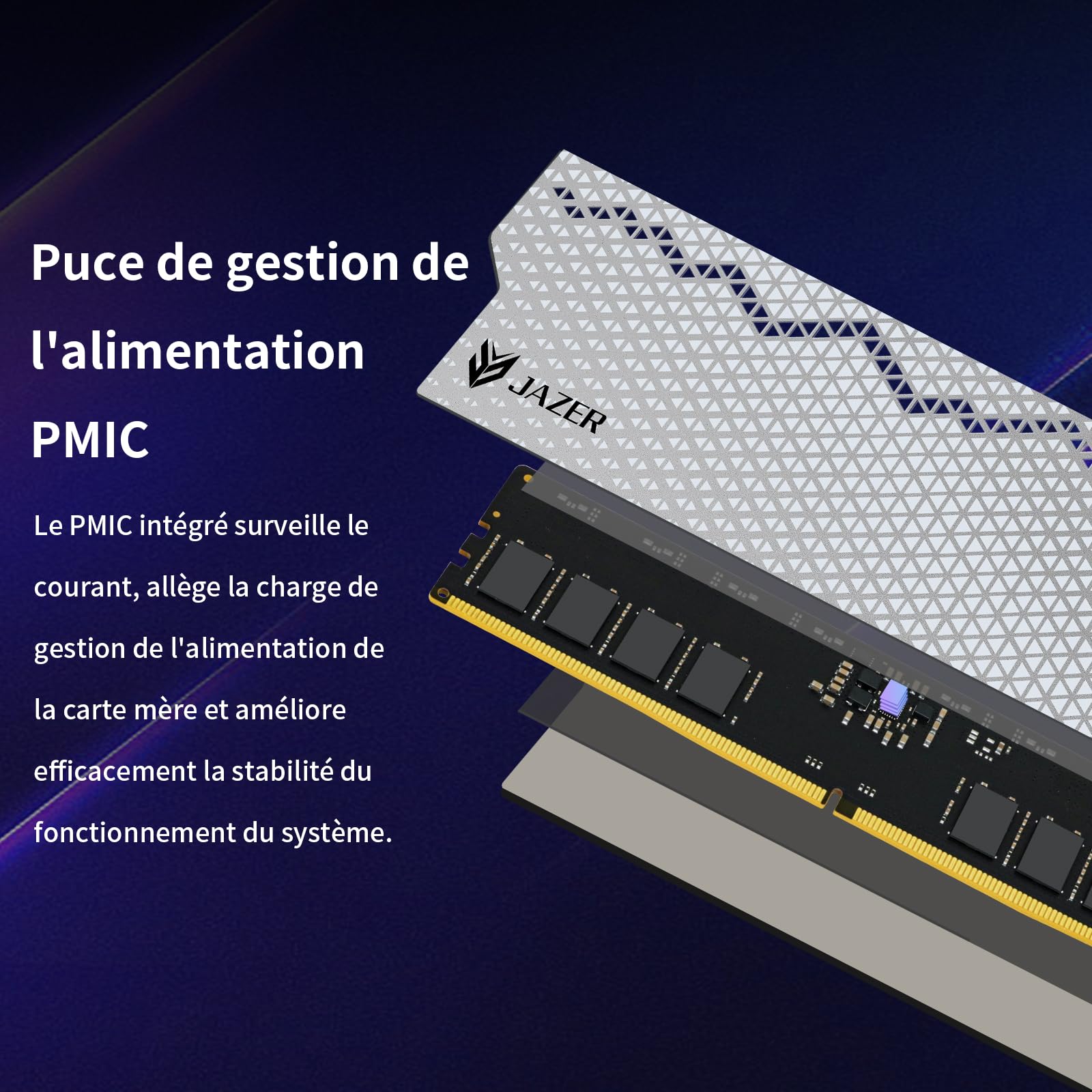JAZER DDR5 RGB 32Go (16Go x 2) 6000MHz CL28 - Compatible avec XMP 3.0 et Expo - Mémoire de Travail pour Ordinateur de Jeux PC CL28-35-35-76/1,4V(Blanc)