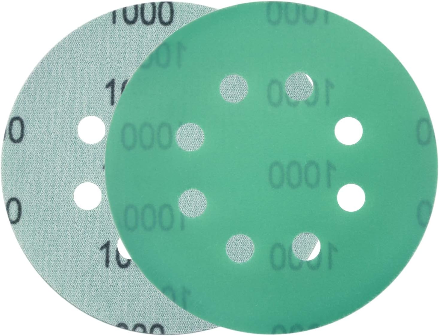 POLIWELL 5 Inch Sanding Discs 8 Holes 1000 Grit Wet Dry Film-Backed Green Line Hook and Loop Dustless Power Random Orbital Sander Paper, for Car Paint Wood or Metal Grinding and Polishing, 20 Pack - - 