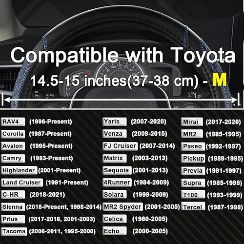 Miniatura 62 de West Llama Funda personalizada para volante de automóvil para Toyota Tacoma, 4Runner, Tundra, Sequoia, 15.5-16 pulgadas (negro + azul, tamaño grande)