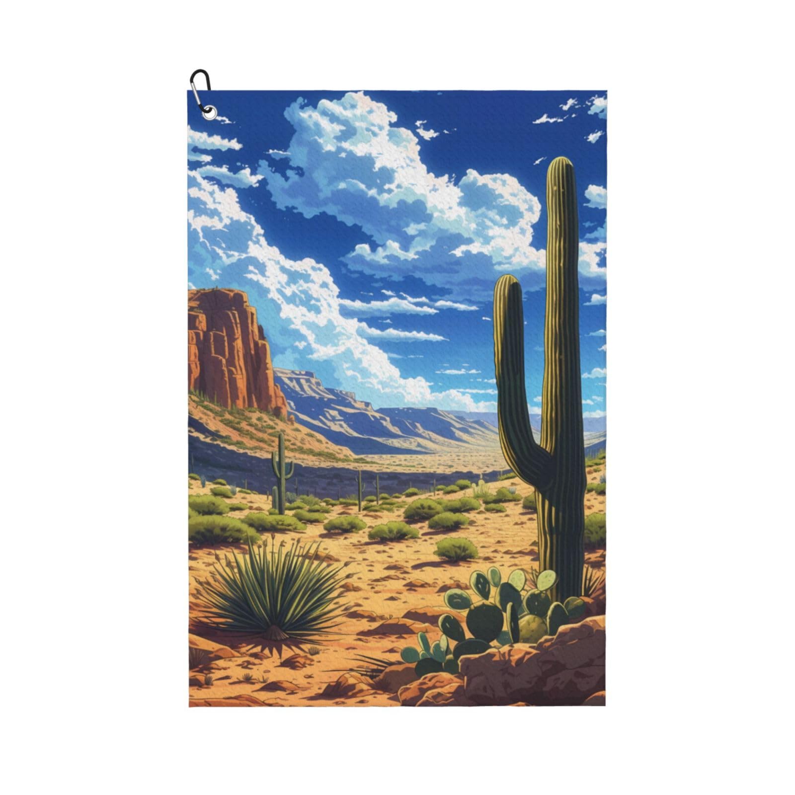 AOOEDM Western Desert Cactus Print Golf Towel with Carabiner Clip Absorbent Microfiber Golf Towel for Cleaning Golf Ball Club Putter Iron for Golf Bag Trolly Belt Loop 16" X 24"