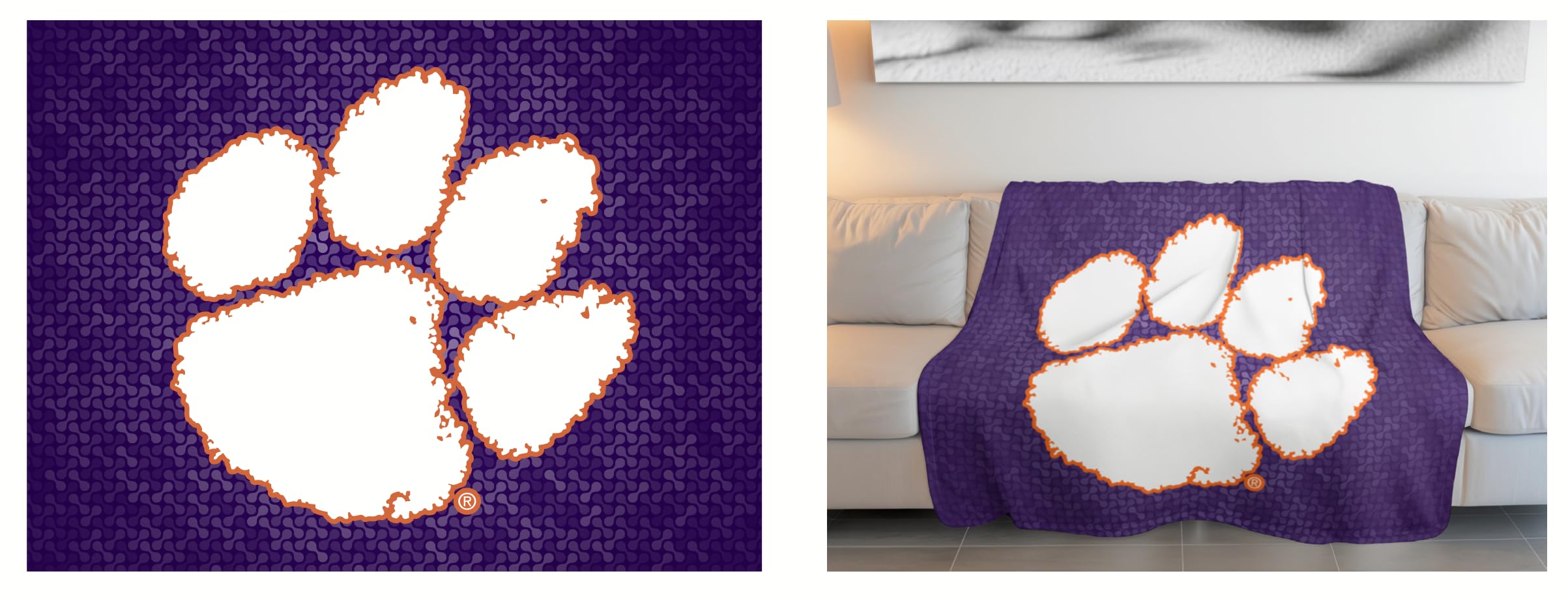Sport Cave Clemson Plush Blanket, Purple, Orange