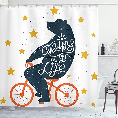 Miniatura 34 de Ambesonne Cortina de ducha hawaiana, diseño de hibisco hawaiano tropical, silueta de niña, tabla de surf, impresión de arte retro, juego de Fucsia