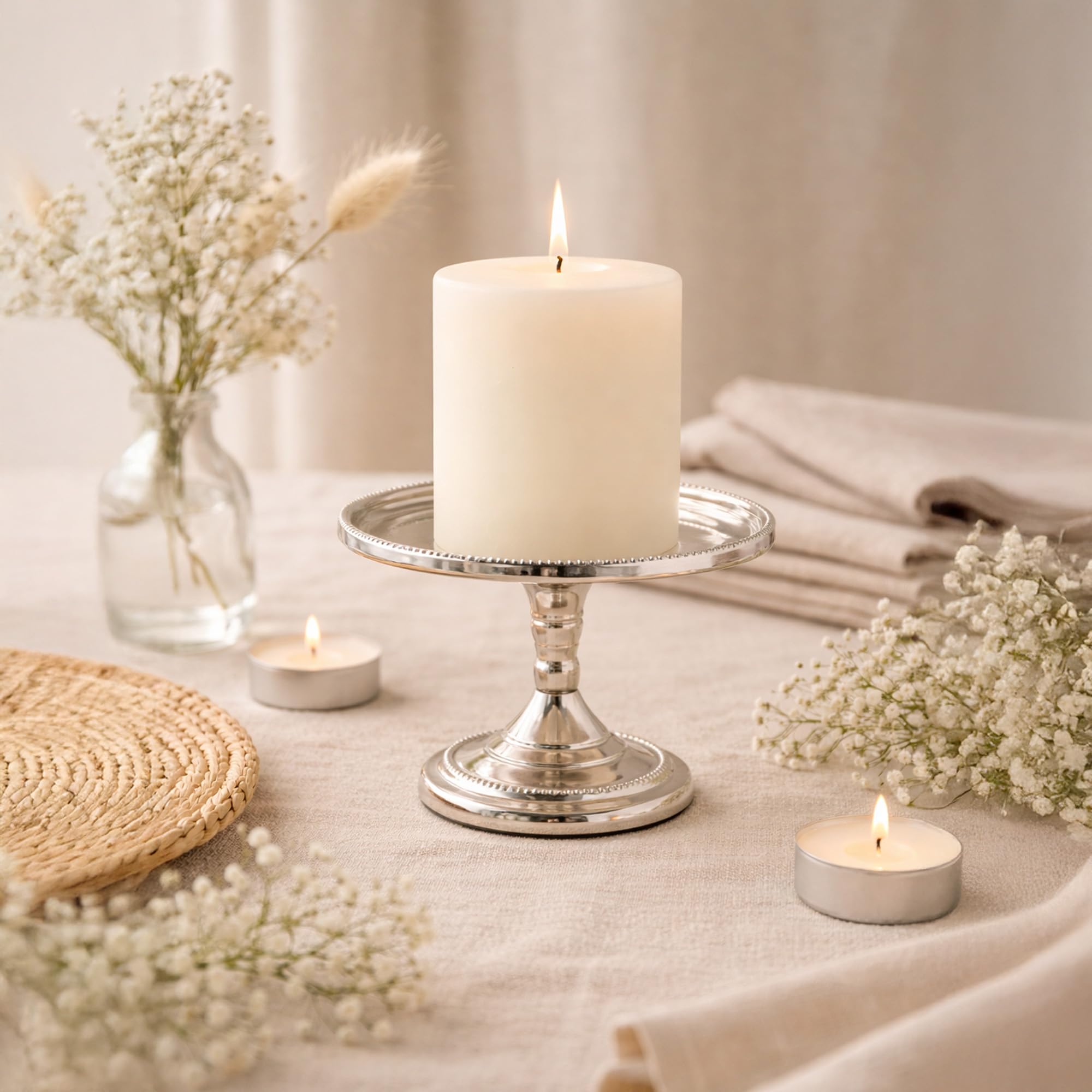 HOSLEY Metal Pillar Candle Holders|Gold Pillar Candle Holders Table Centerpiece with One Free Pillar Candle| Perfect for Home Decor Living Room Dining Room| Pack of 1 (Gold)-image-10