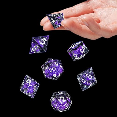 Miniatura 140 de AUSTOR Juego de dados DND de resina de núcleo líquido, de borde afilado, 7 troqueles, juego de dados DND de arena movediza hechos a mano