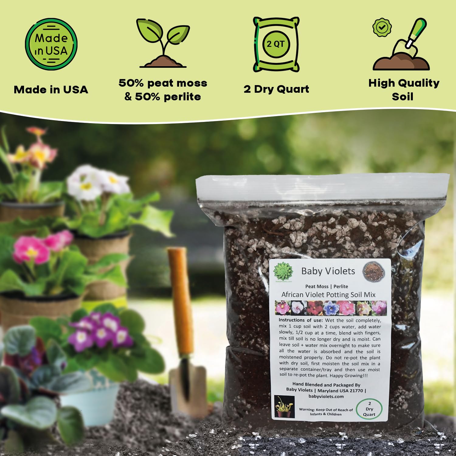 Amazon.com : African Violet Plant Potting Soil Mix Peat Moss & Perlite (  Gallon / 2 quarts) : Patio, Lawn & Garden