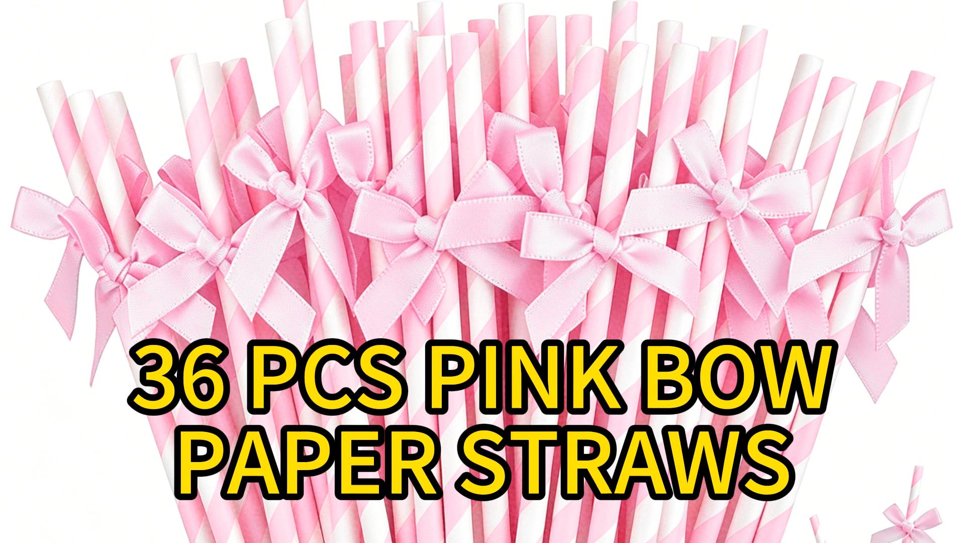 36 Pitillos de Papel Rosa con Diseño de Lazos miniatura 7