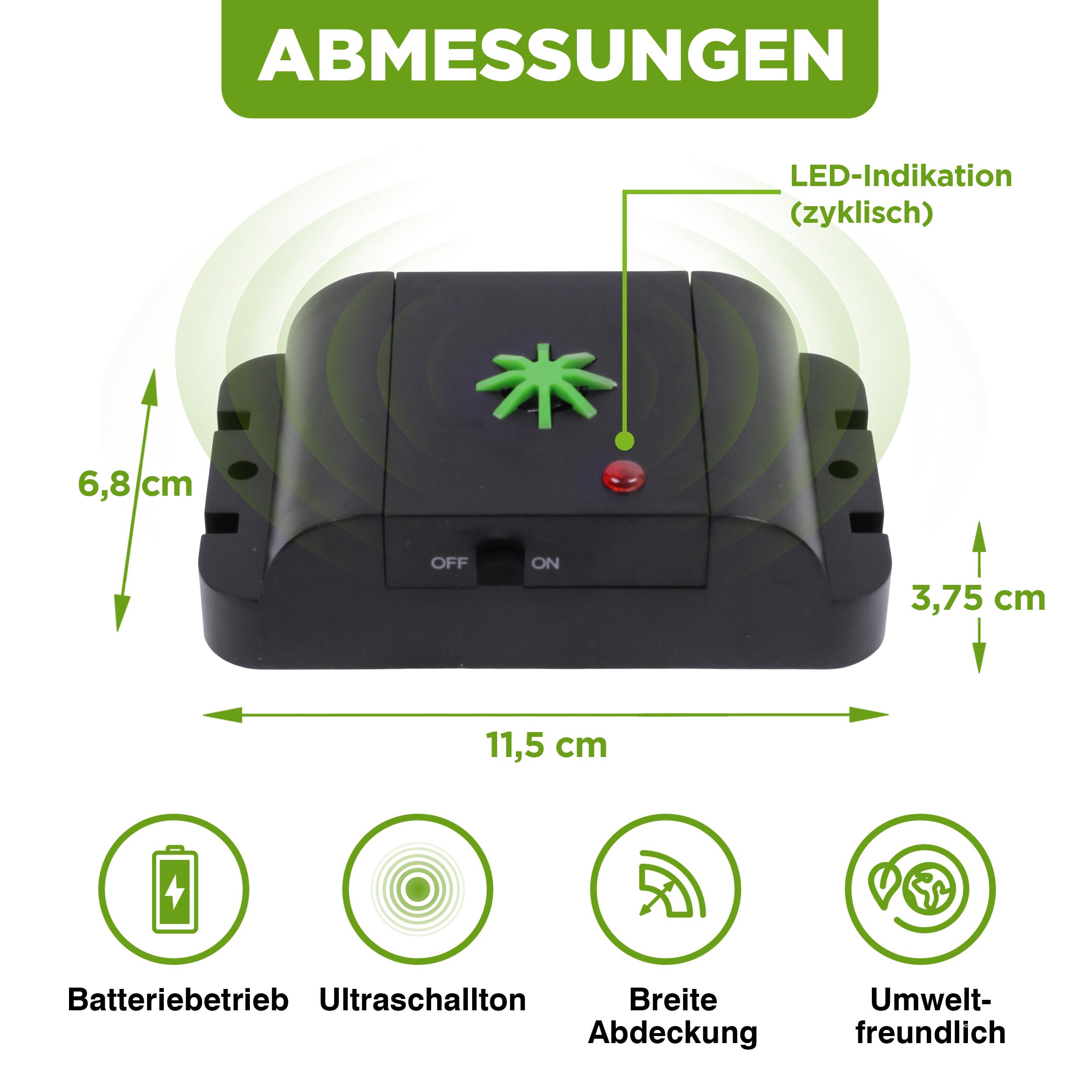 ISOTRONIC Ultraschall Tierabwehr zum Katzen & Hunde vertreiben – Katzenschreck für Scheune, Garten, Auto & Garage – batteriebetriebener Hundeschreck mit 40m² Wirkungsbereich (2 Stück)