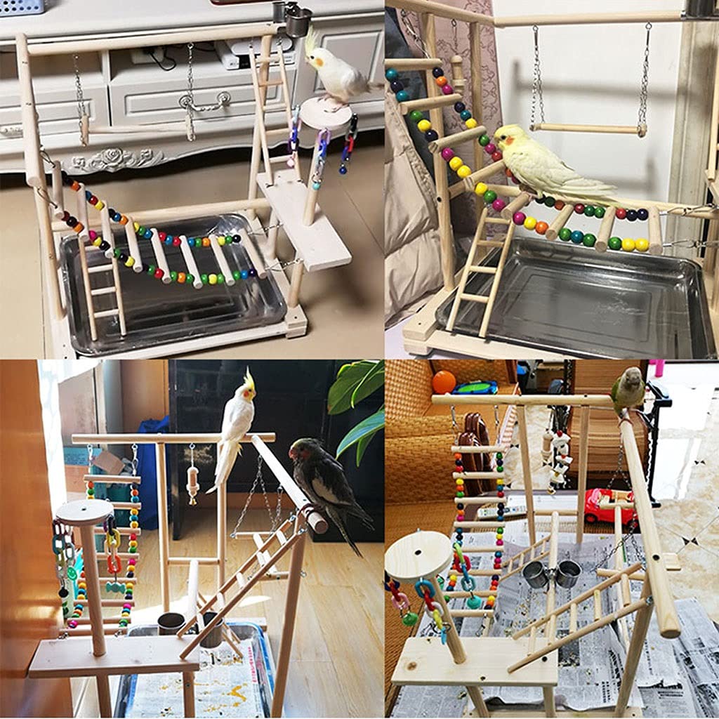Gabbia di Volo Pappagallo Piccolo e Medio Scaffale per Parco Giochi Piccolo Parrocchetto Sole Stazione di Addestramento in Legno Massello Supporto per Pavimento Supporto per Uccelli Gioco Giocattolo