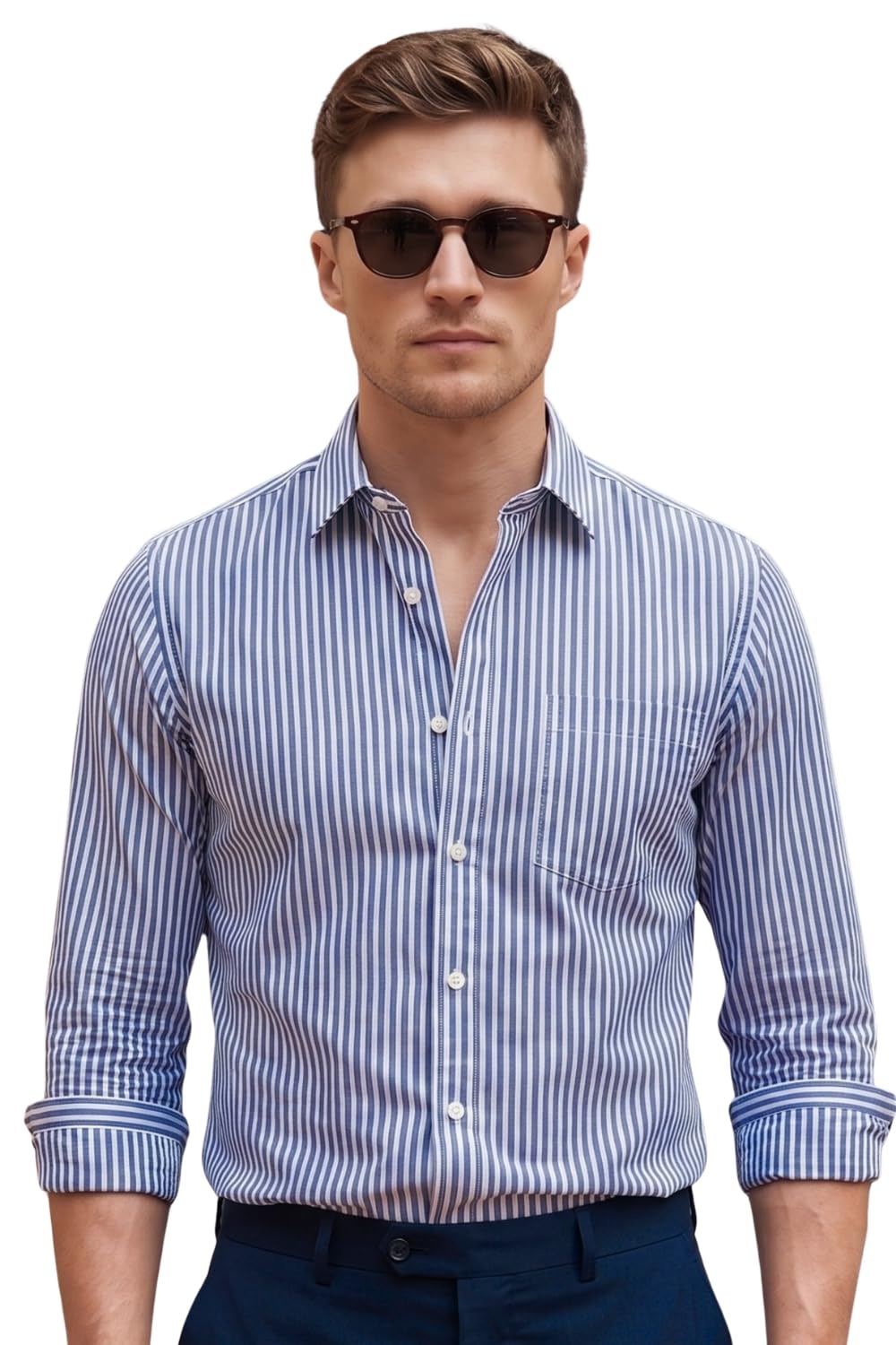 louis philippe Men's Easy to Iron Premium Cotton Wrinkle Resistant Slim fit Striped Formal Shirt-picture-32