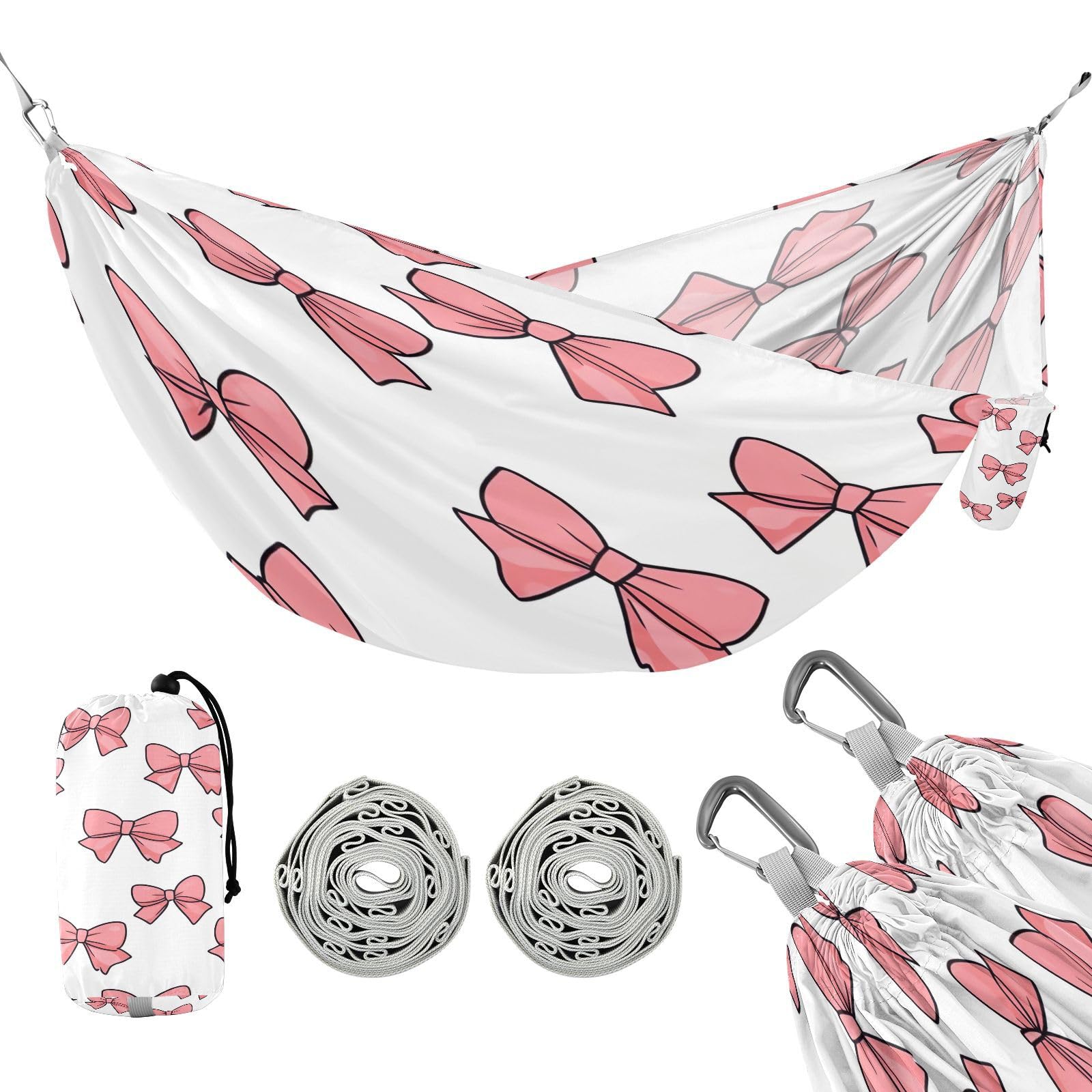 Haskirky Beautiful Bow Tie Camping Hammock, Single Portable Hammocks with Tree Straps & Attached Carry Bag, 330Lbs Capacity Perfect for Outside Indoor Hiking Beach Backpack Travel