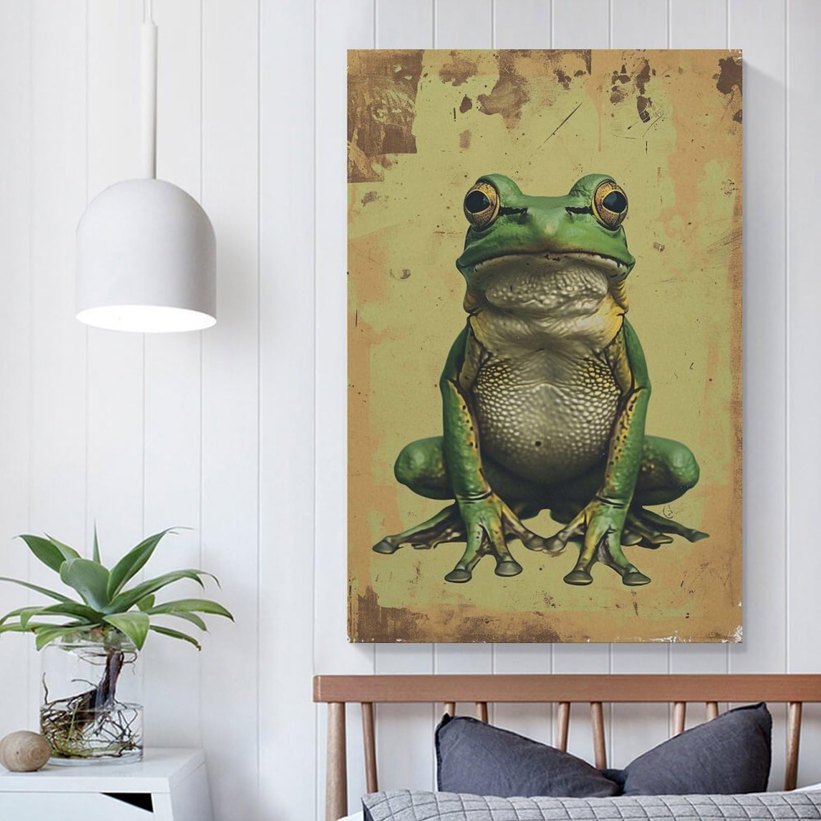 Amazon.co.jp: 絵画 緑のカエルのシンプルな絵インテリア 絵画 超