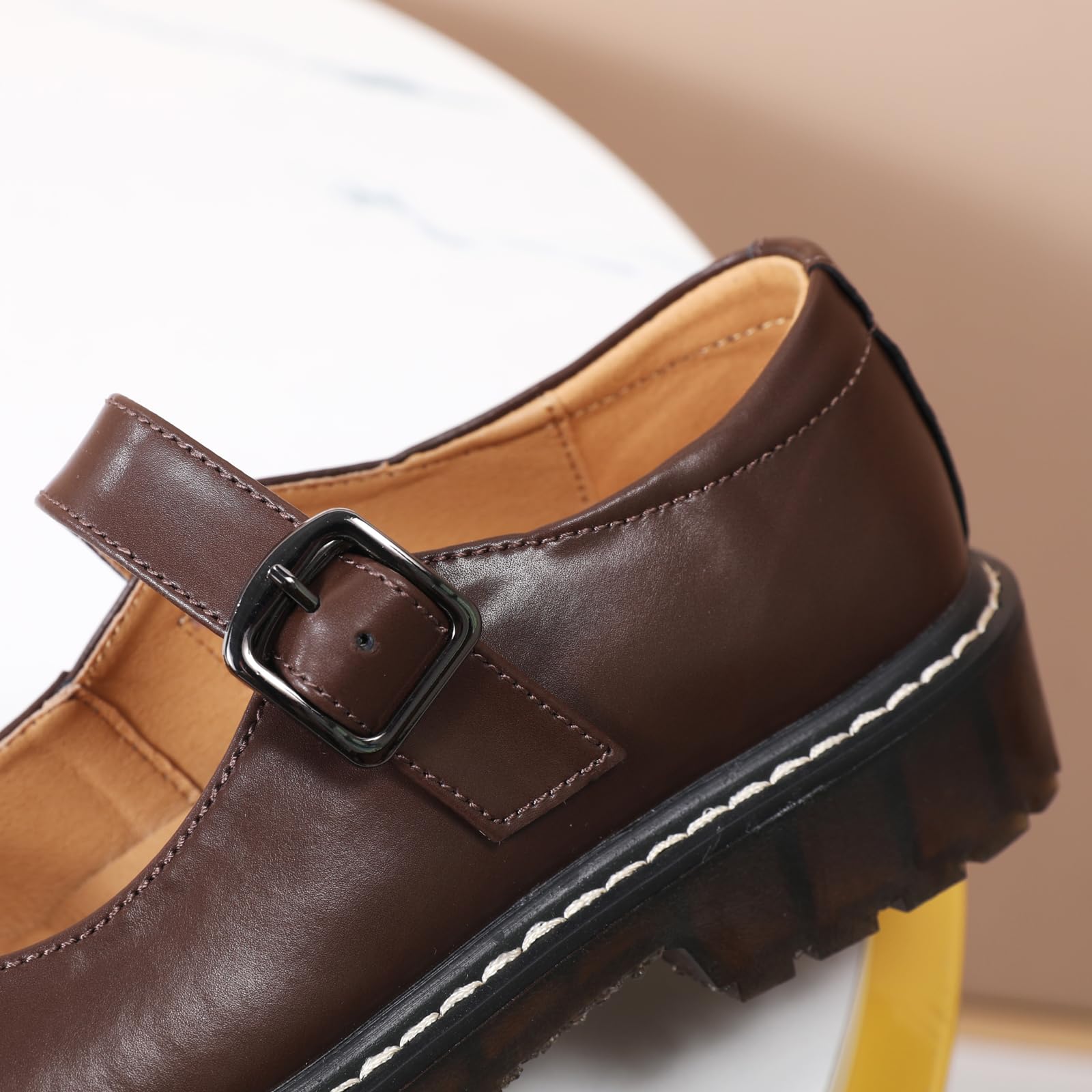 XMM Mary Jane Shoes Women Oxford Shoes Leather Round Toe Flats Non-Slip Ankle Buckle Strap Comfort Casual Dressy Cosplay Party School Work Shoes