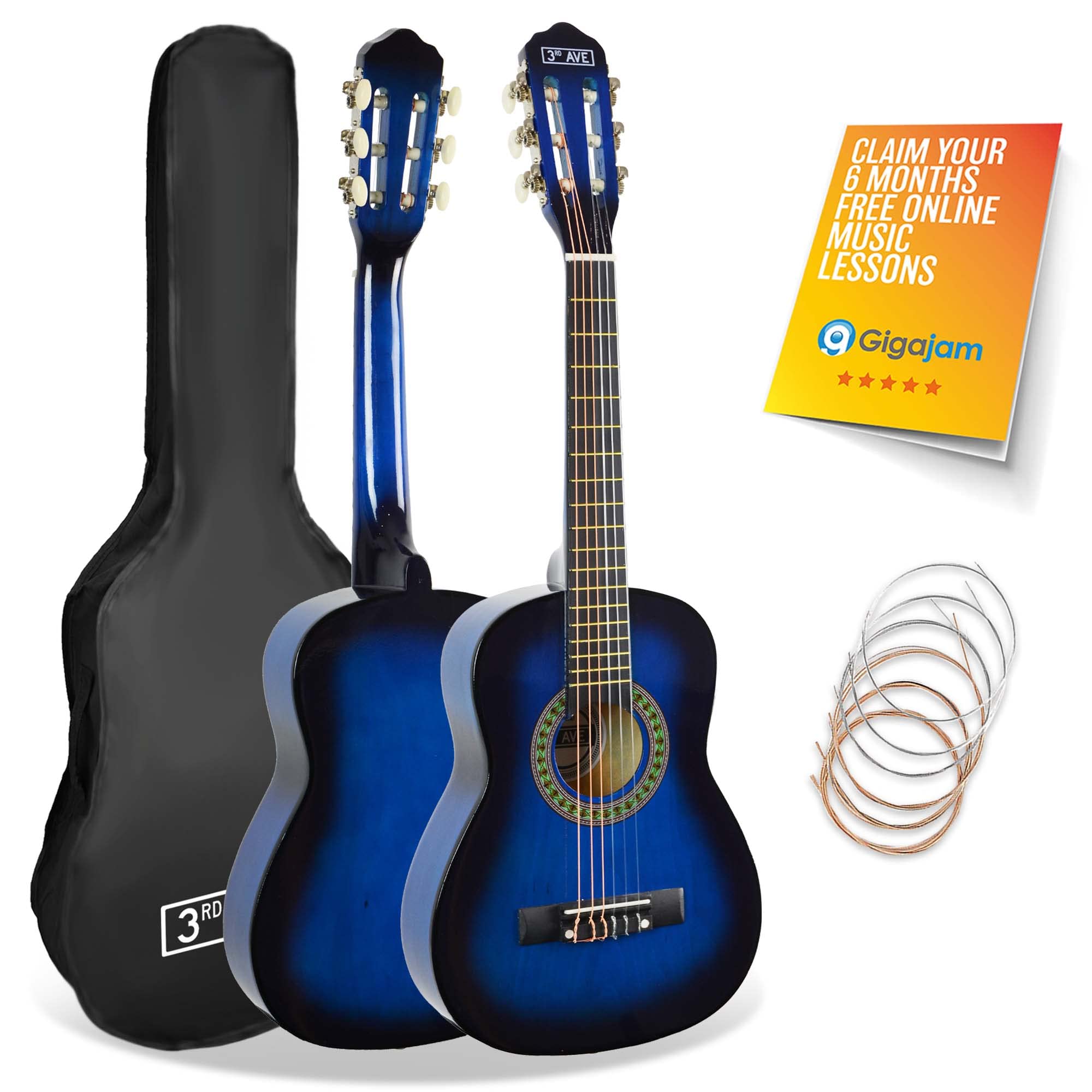 3rd Avenue Classical Guitar - Quarter Size - Blueburst - Nylon Strings