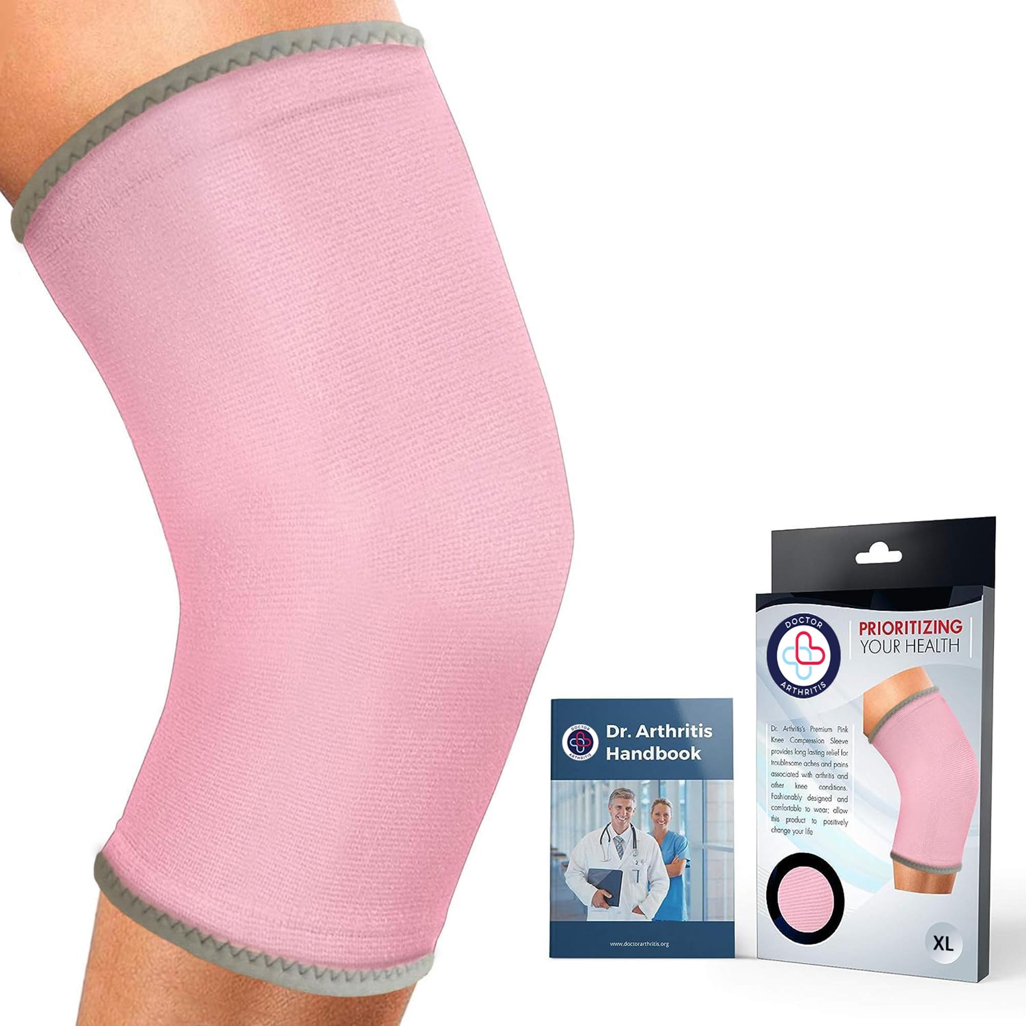 Doctor Developed Knee Brace / Knee Support / Knee Compression Sleeve [single] & Doctor Written Handbook -guaranteed Relief For Arthritis, Tendonitis, Injury (Pink, XL)