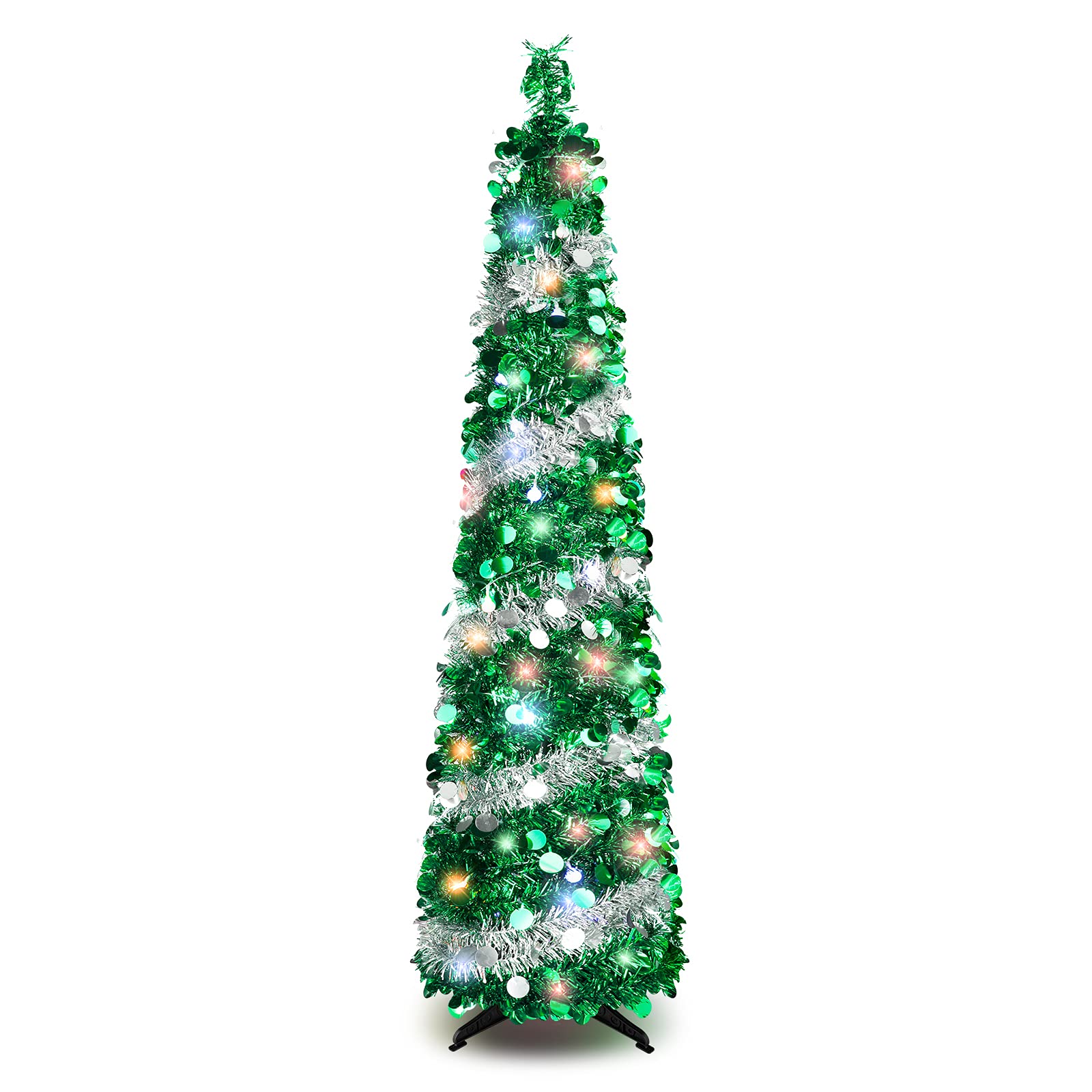 Sapin De Noël Artificiel Enneigé 120 Cm Avec 50 LED – 8 Modes D'éclairage, Pop-up, Facile à Monter