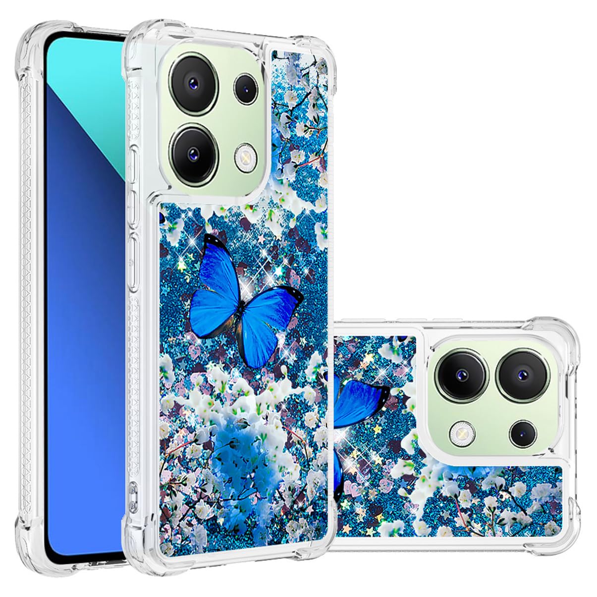 Custodia Glitter Liquido Per Xiaomi Mi 13T / 13T Pro | Cover Con Anello Rotante E Supporto Magnetico, Lake Blue