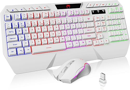 Combo de teclado y mouse inalámbricos retroiluminación RGB, teclado inalámbrico recargable, reposamuñecas ergonómico, mouse retroiluminado, teclado