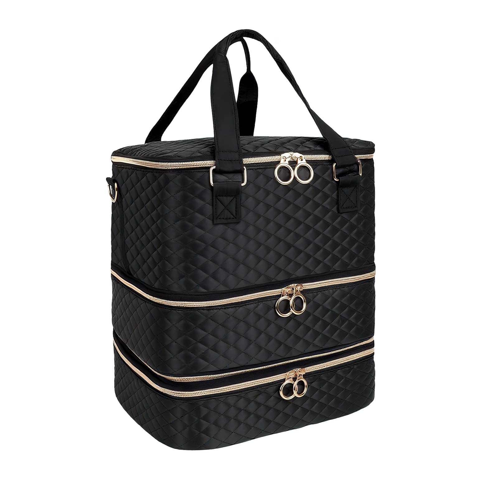 Organisateur pour Vernis à Ongles, 3 Étages, Sac de Rangement pour 84 Flacons, Lampe LED, Noir