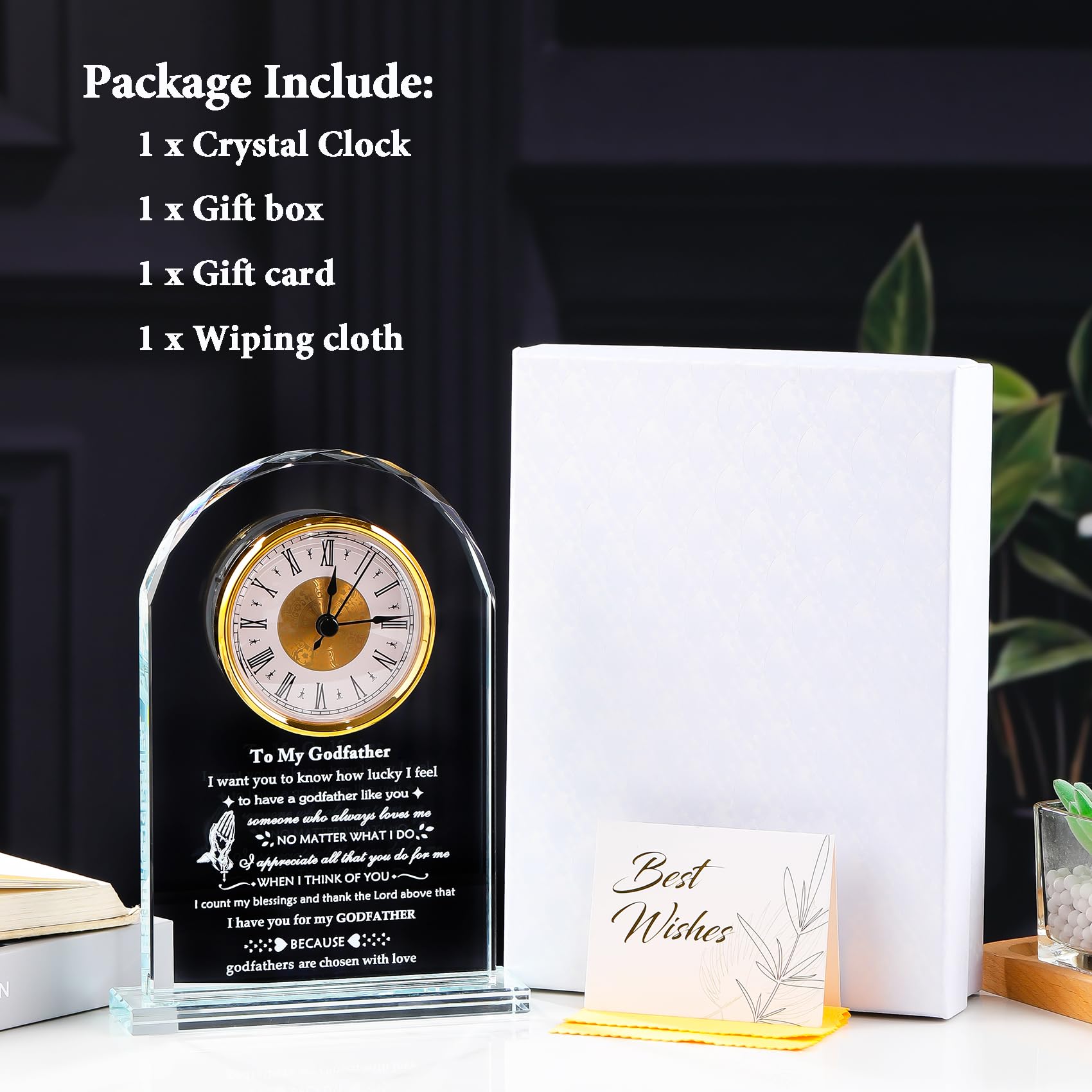 Arikyrist Glasuhr, Geschenke für Paten vom Patenkind, Geburtstagsgeschenke für Patentochter von Patentochter, Lasergravur, Kristall-Uhr, Andenken an meinen Paten, Geschenk zum Vatertag oder