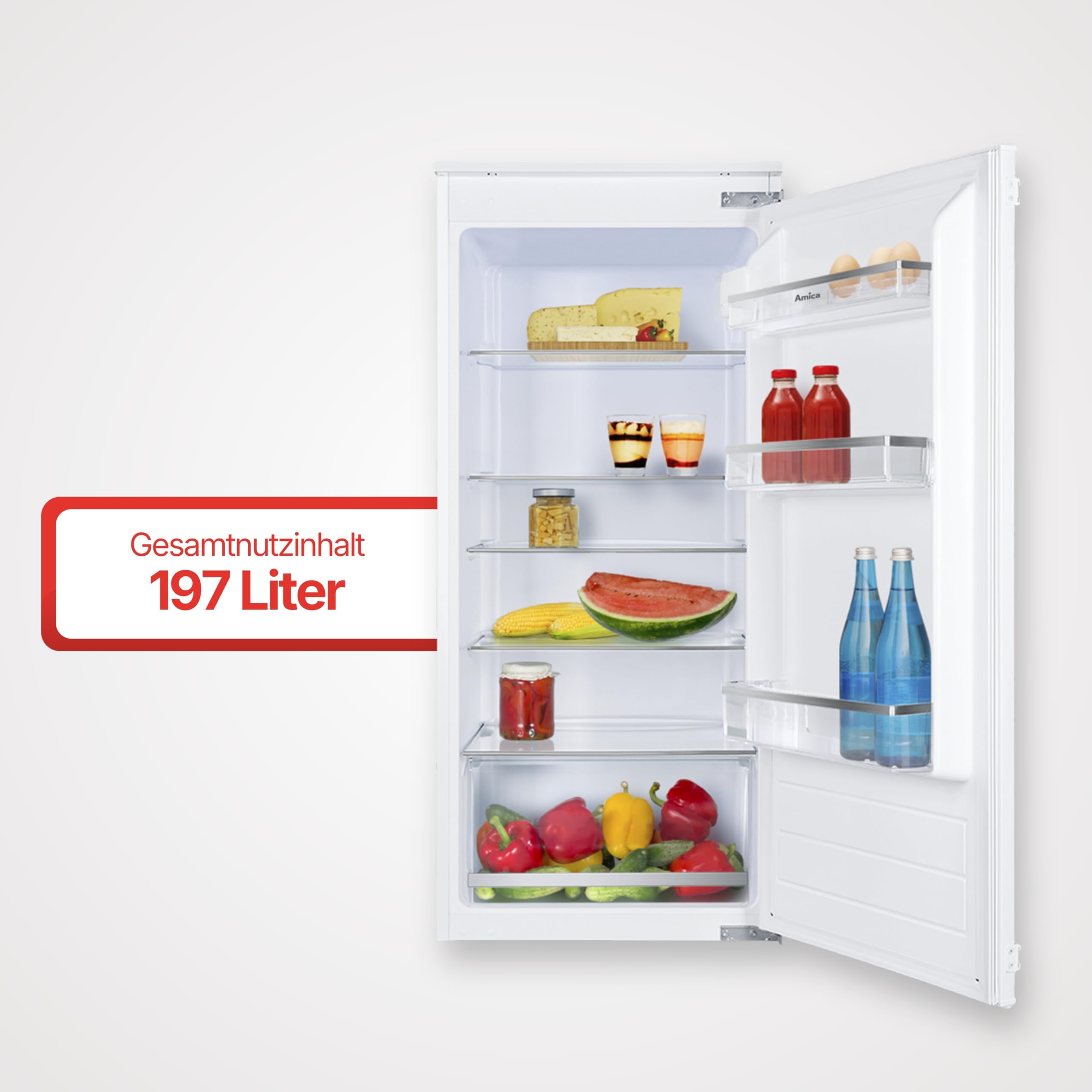 Amica Einbau Kühlschrank 197 L 122,1x54x54 cm EVKSS 352 221 | 1220 mm Nische, Schlepptür-Technik, Inverter Kompressor, Elektronische Steuerung, Tür-Offen-Alarm, LED Beleuchtung