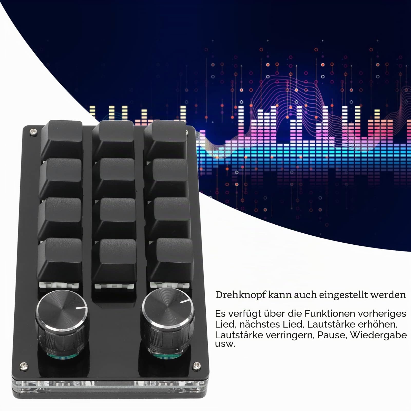 Sonew Einhändig Programmierbare Tastatur, Programmierbare Multifunktionstastatur mit 12 Tasten für Spiele, Musik, Medien, Industrielle Steuerung (Schwarz)