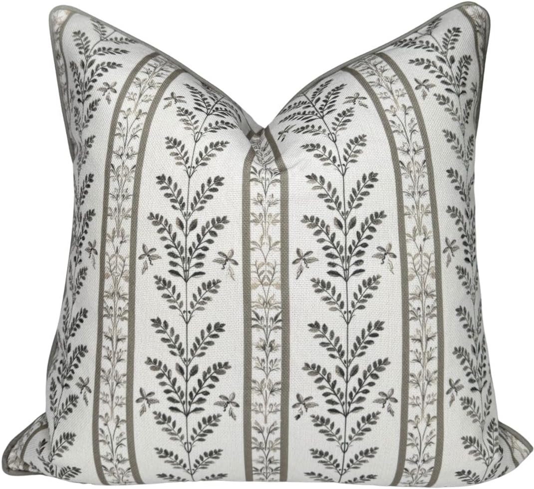 Jillien Harbor “The Campbell” Decorative Pillow Cover – Beige & Taupe Neutral Home Accent Pillow Cover with Ivory Background – Grandmillennial Home Decor, 20" x 20"