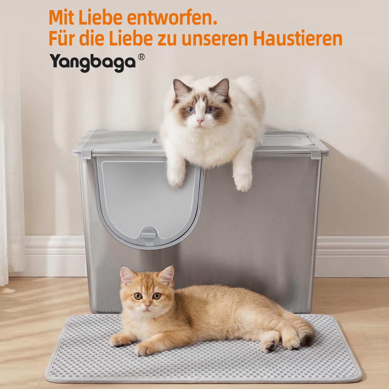 Yangbaga XXL Katzenklo Edelstahl mit Deckel:Geschlossene Katzentoilette mit Hohem Rand,Katzenklo Metall für Große Katzen und Kätzchen,Geruchsfreie,Auslaufsicher, Griff Freundlich,Mit Aktivkohlebeutel