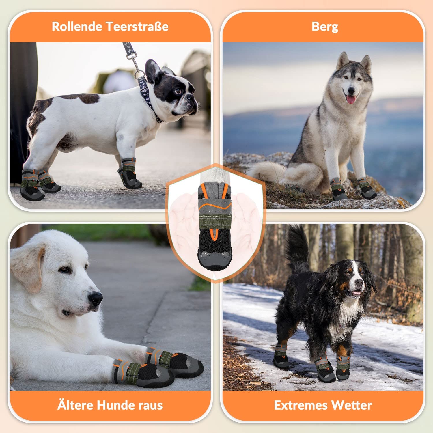 SlowTon Hundeschuhe Pfotenschutz, 4 Stück atmungsaktive Hunde Schuhe Outdoor mit Rutschfester Sohle, verstellbarem reflektierendem Klettverschluss Hundestiefel für kleine, mittlere und große Hunde