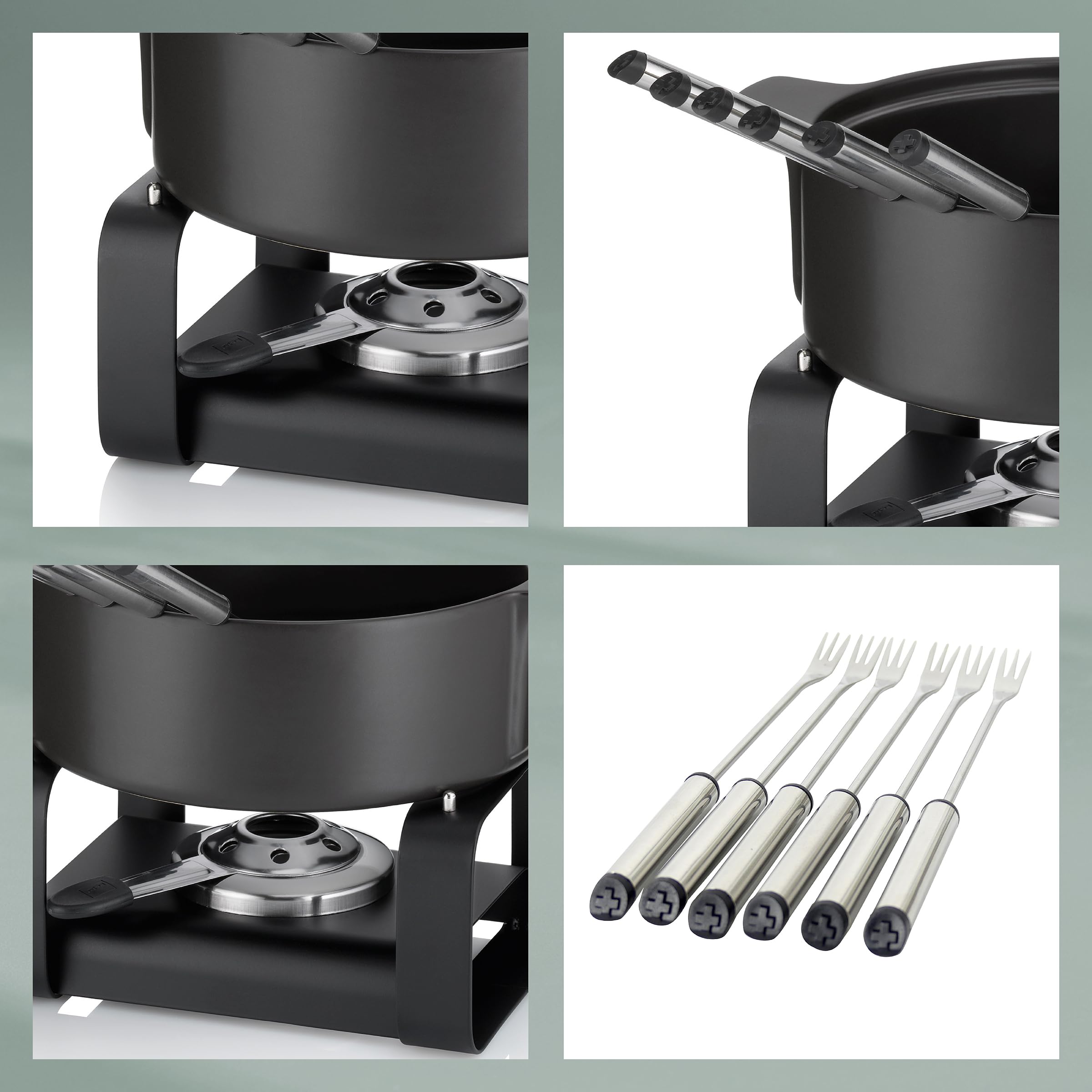 kela Set de fondue de queso de 9 piezas, fondue de cerámica para 6 personas ROMAN, set de fondue de queso con soporte para pasta combustible, tenedores y soporte para tenedores