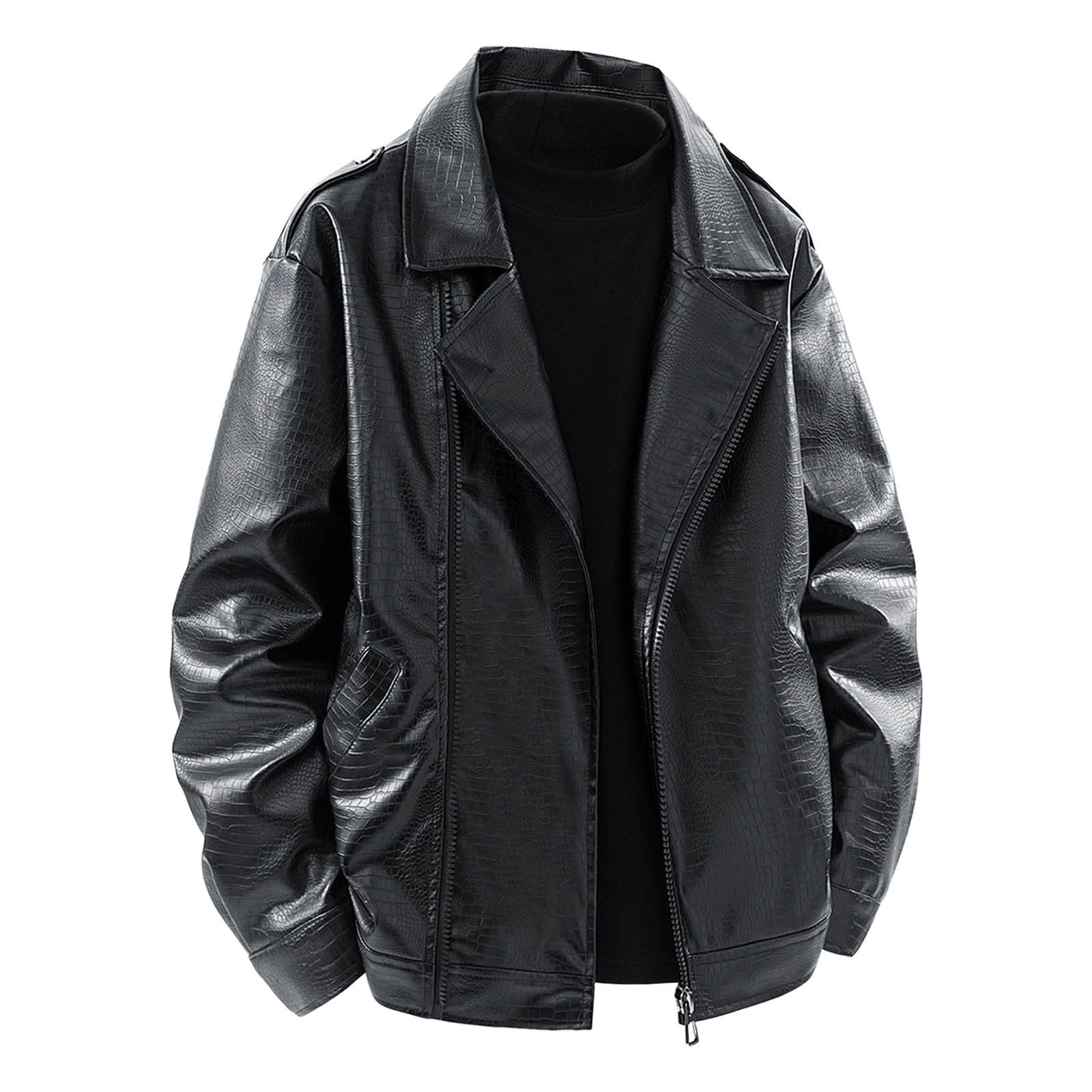 Blouson Moto Homme Veste en Cuir pour Homme, Style Classique, Revers cranté, Fermeture éclair latérale, vêtement d'extérieur décontracté pour Le Quotidien et Les activités de Plein air