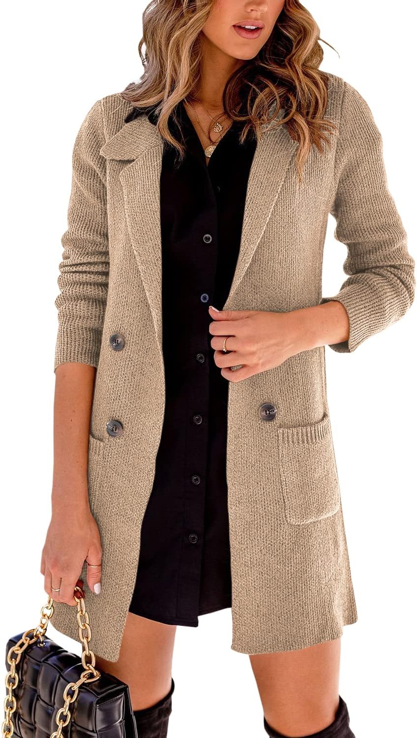 Danedvi Women Open Front Lapel Collar Cardigan Button Down Long Sweaters Cardigan Solid Outerwear Coats - Image 2