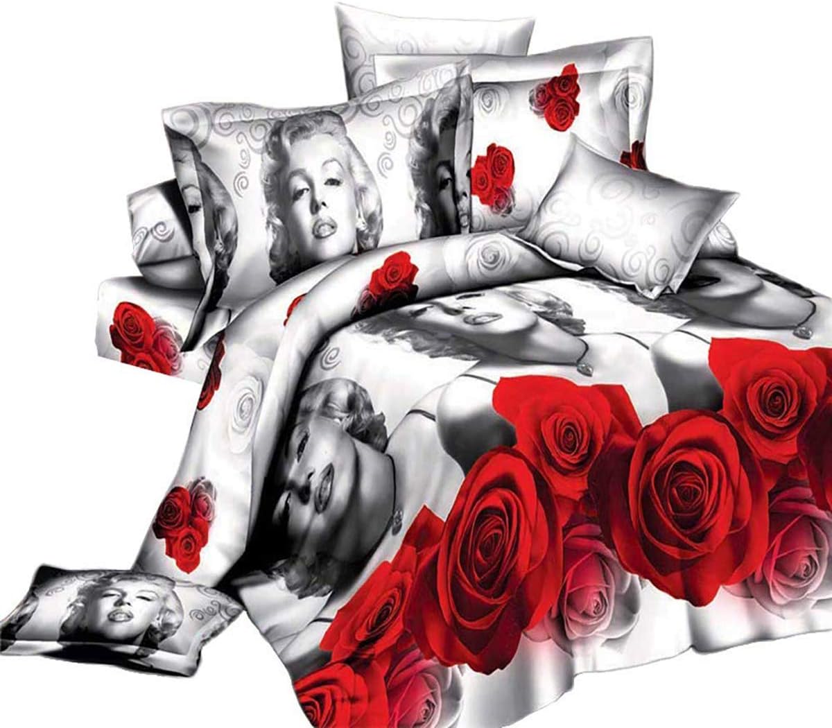 Ludan 3PC Fashion 3D Marilyn Monroe Rose Bedding Sets Queen Pillow Cases Duvet Cover (Marilyn Monroe, Queen)