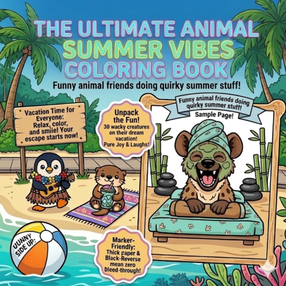 Sunny Side Up: The Ultimate Animal Summer Vibes Coloring Book: Bold and Easy Vacation Designs for Kids