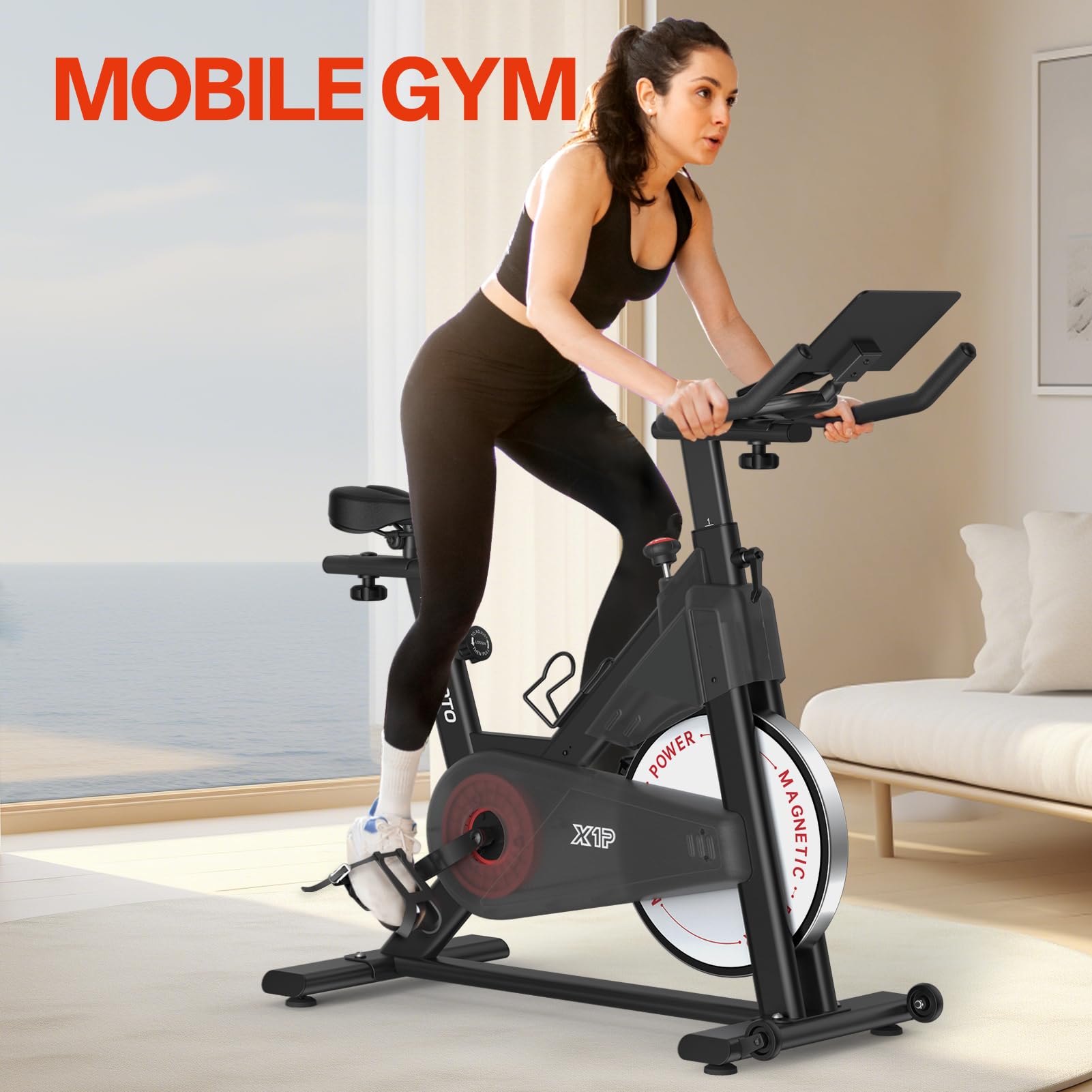 JOROTO Heimtrainer Fahrrad mit Magnetischem Widerstand, Ergometer Hometrainer mit RPM Monitor, Spezialisiertes Indoor-Cycling-Bike, 15 kg Schwungrad | Bis 150 kg | 11,8 Zoll Tablet-Halter (Schwarz)