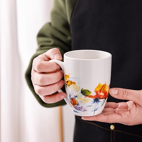 Miniatura 5 de GBHOME Juego de 6 tazas de café de 12 onzas, tazas de café de cerámica con flores adhesivas para hombre, mujer, mamá, papá, juego de tazas de café