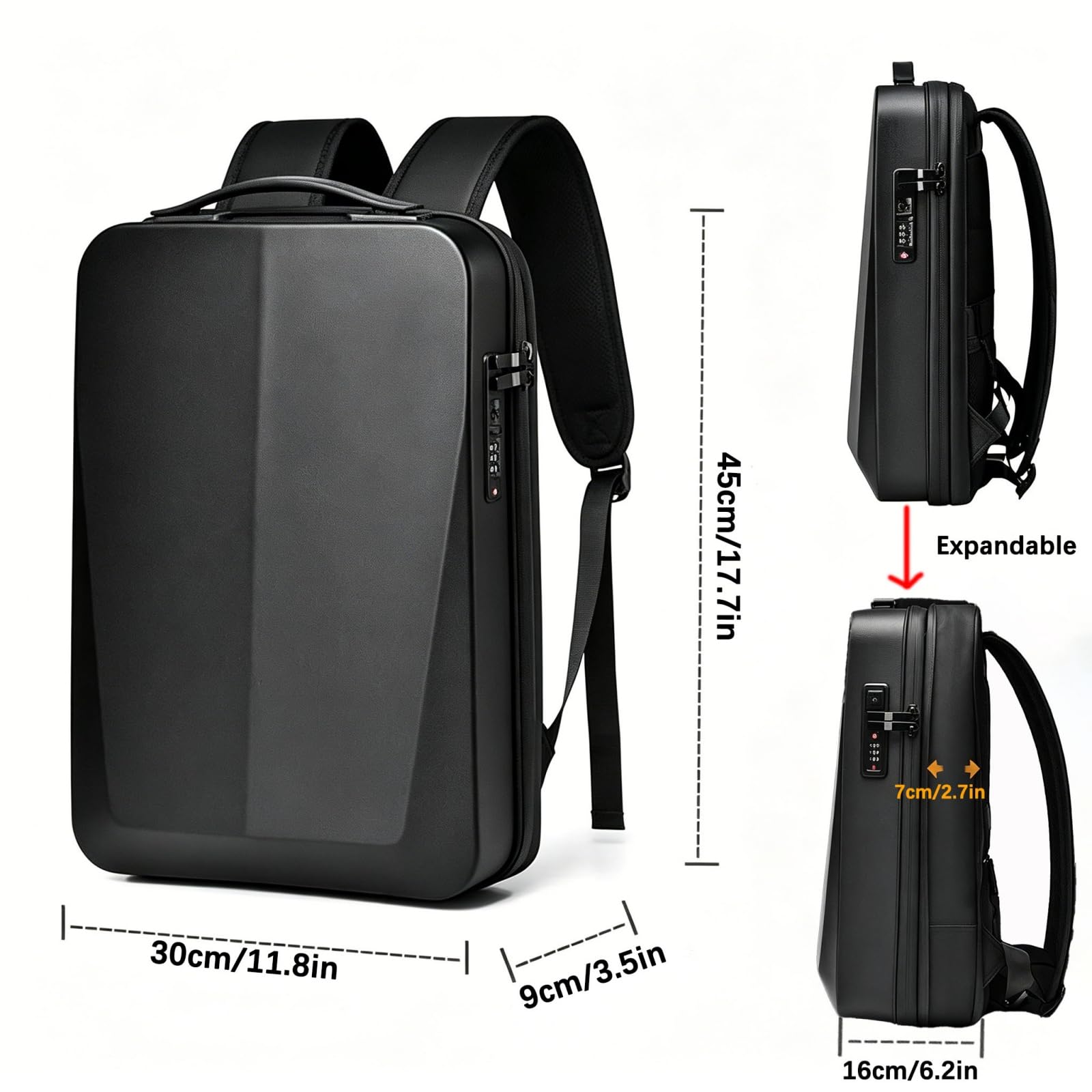 Plecak antykradzieżowy Torba USB dla mężczyzn Hardshell Laptop Pack Trip Męski plecak podróżny Hasło Blokada Torba na książki, Szary, 45x30x16cm, Biznes