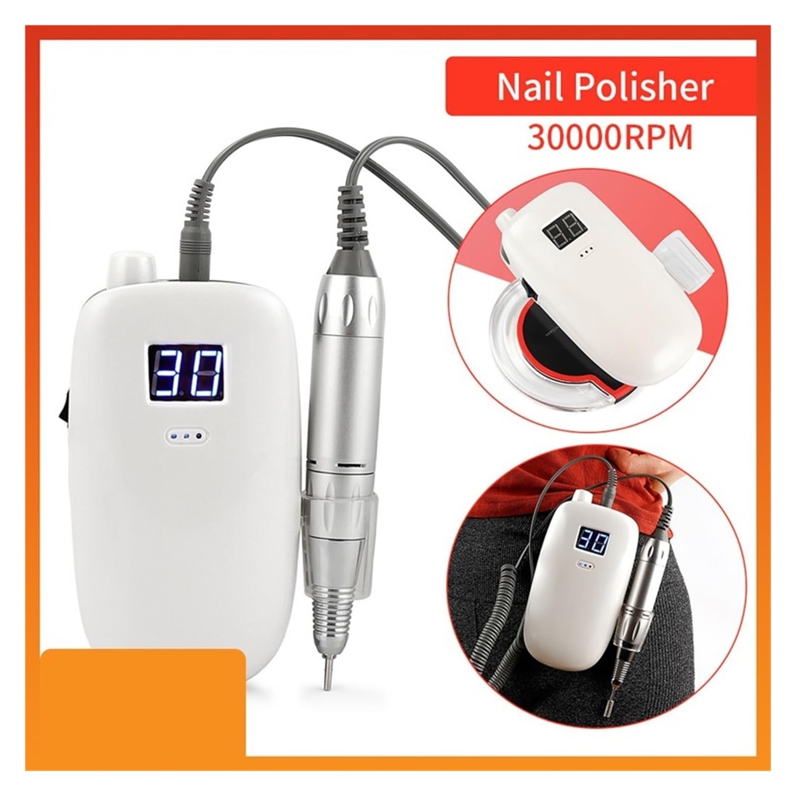 Torno para Uñas, Taladro de uñas de 30000 RPM, pulidor de uñas profesional, dispositivo de pedicura de manicura de pulido de lima de uñas de carga inalámbrica portátil