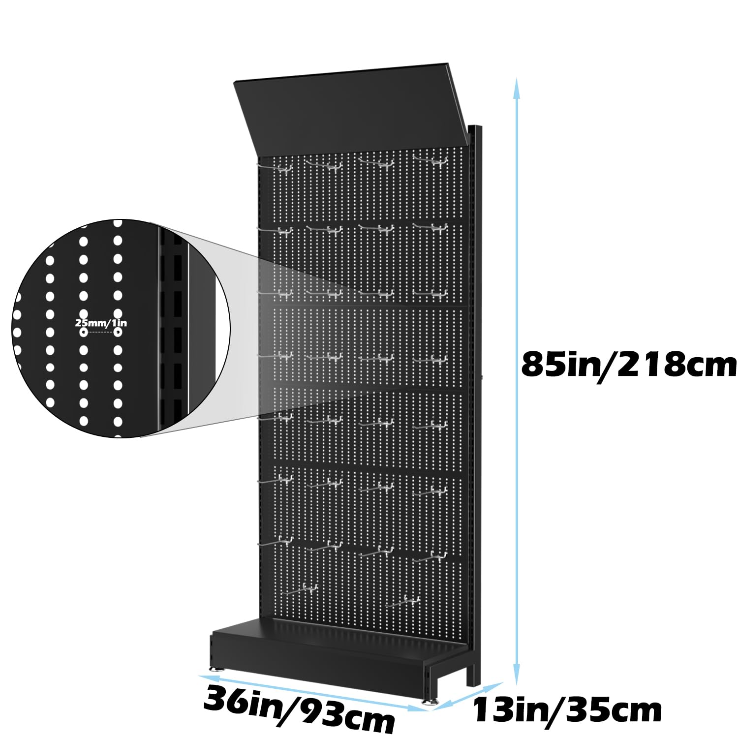 Organizzatore per pannelli forati in metallo, con 30 ganci, 215,9 x 91,4 x 33 cm, può sopportare 150 kg di peso, scatola portaoggetti portatile per garage, accessori per telefono in metallo, per