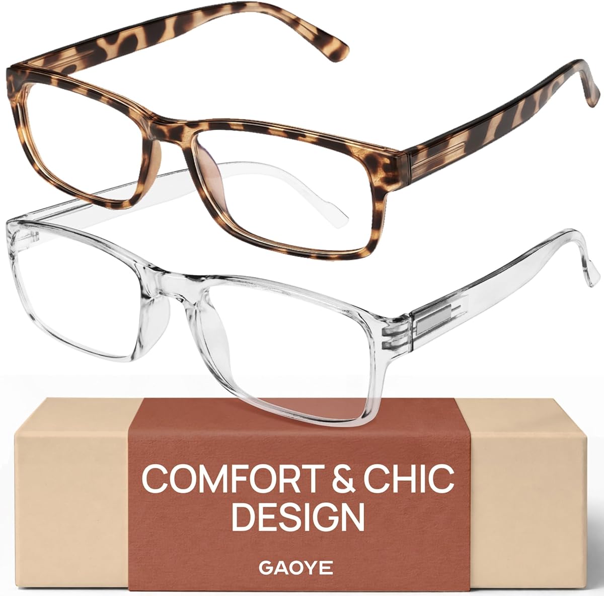 Gaoye 2-Pack of Reading Glasses - Blue-Light Filter, UV Protection - Readers with Rectangle Frames