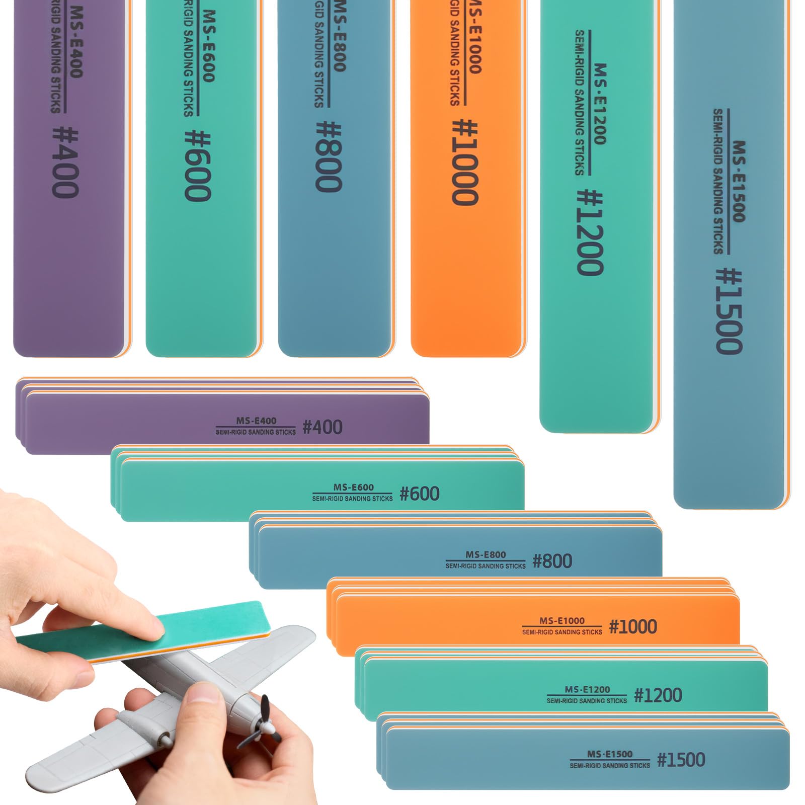 24 Pcs Sanding Stick Wet and Dry Use Polishing Sanding Stick for Plastic Model and Miniature Model #400#600#800#1000#1200#1500