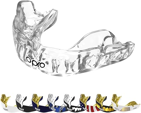 OPRO Instant Custom-Fit Mouth Guard, Dentist-Level Comfort, Protection & Fit - Moldable Mouthguard for Football, Boxing, Rugby, MMA, BJJ, UFC Mouth Piece- Includes Mouth Guard Case (Clear, Adult)