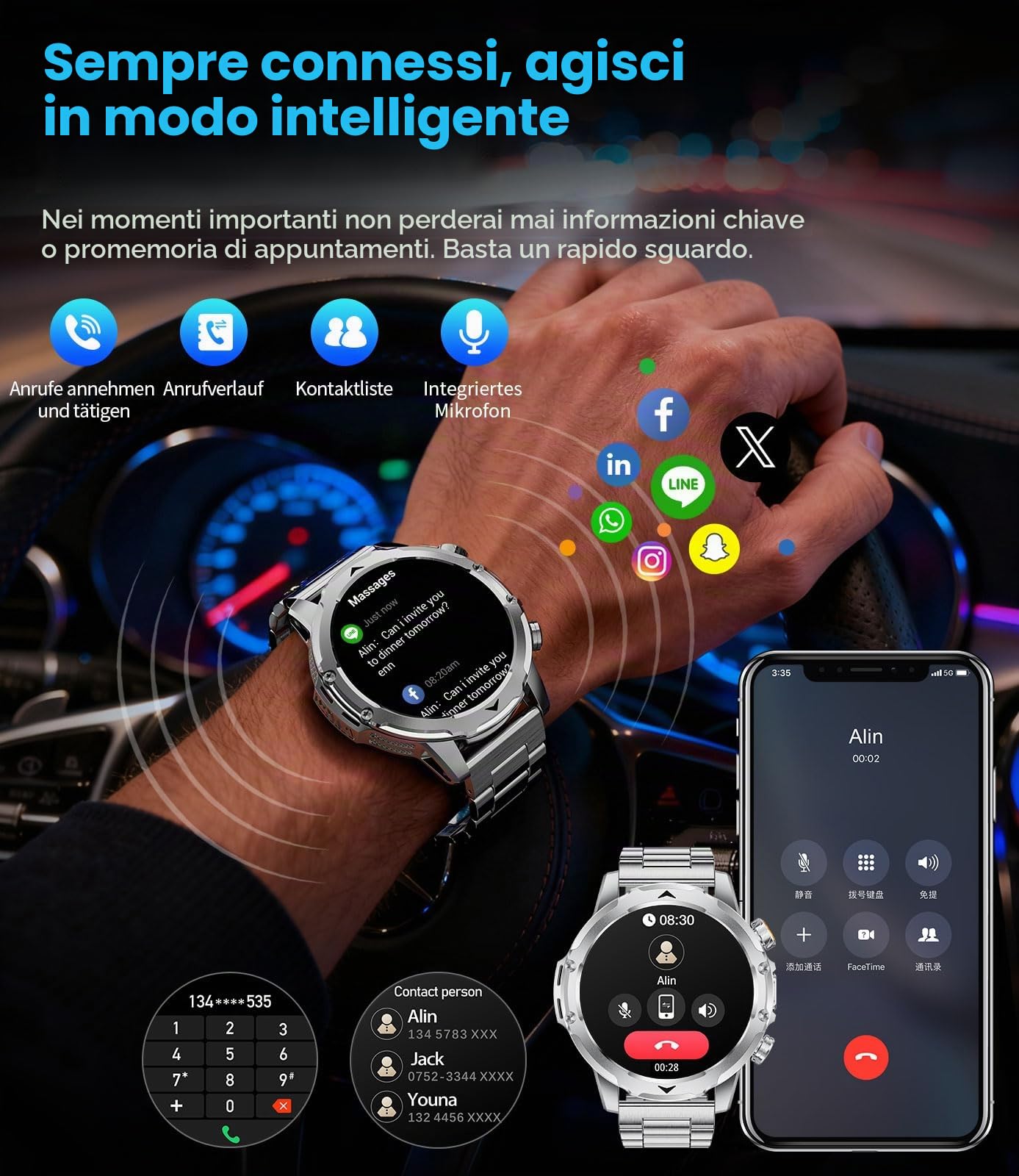Orologio Smartwatch Uomo con Chiamate/Batteria 1000 mAh per Android iOS, 1,53" HD Smartwatch Militare con Frequenza Cardiaca/129 Modalità Sportive, Impermeabile IP68 Torcia Fitness Watch, 3 Cinturini