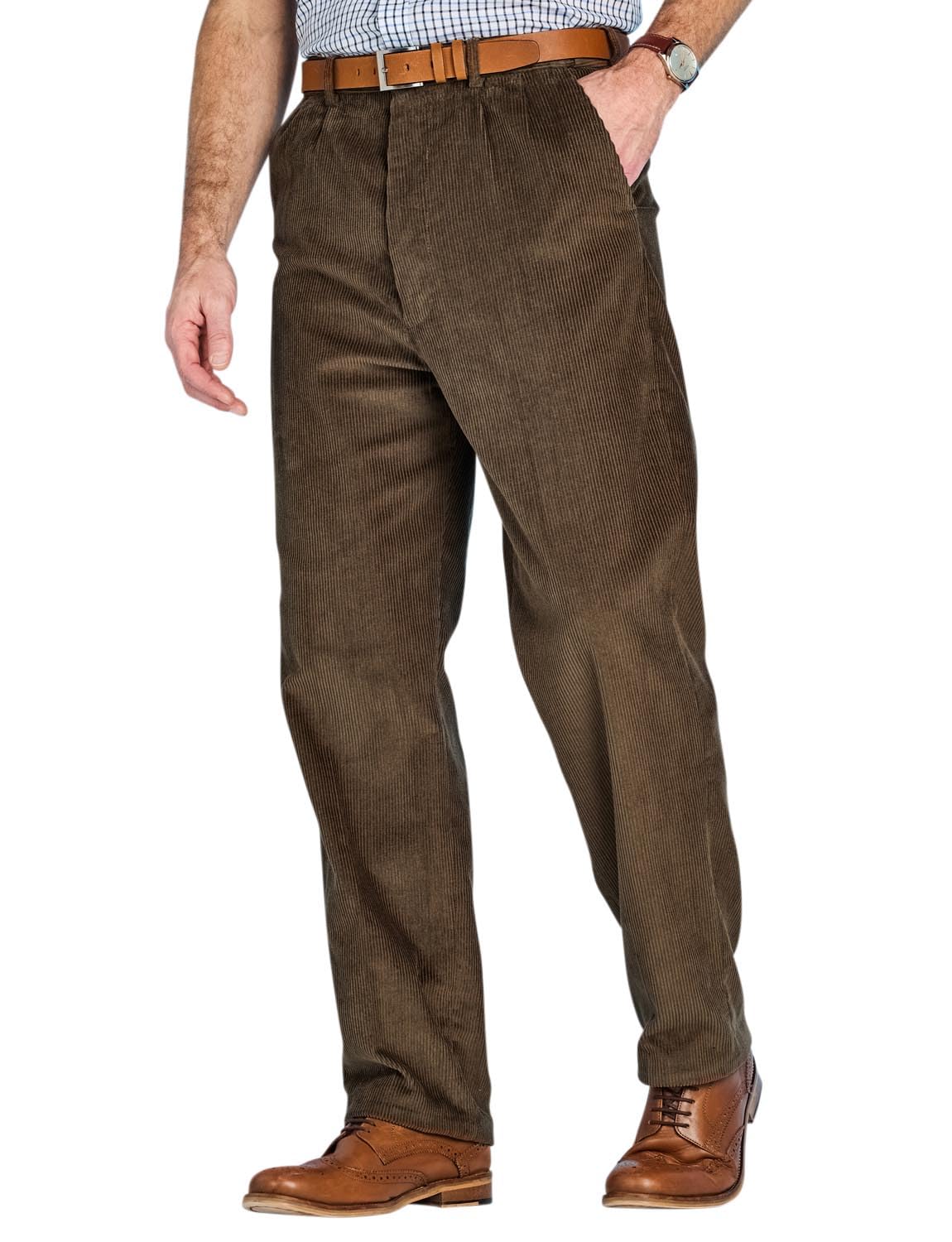Chums Men's HIGH-Rise Trousers Luxury Cotton Corduroy Olive 38W / 29L