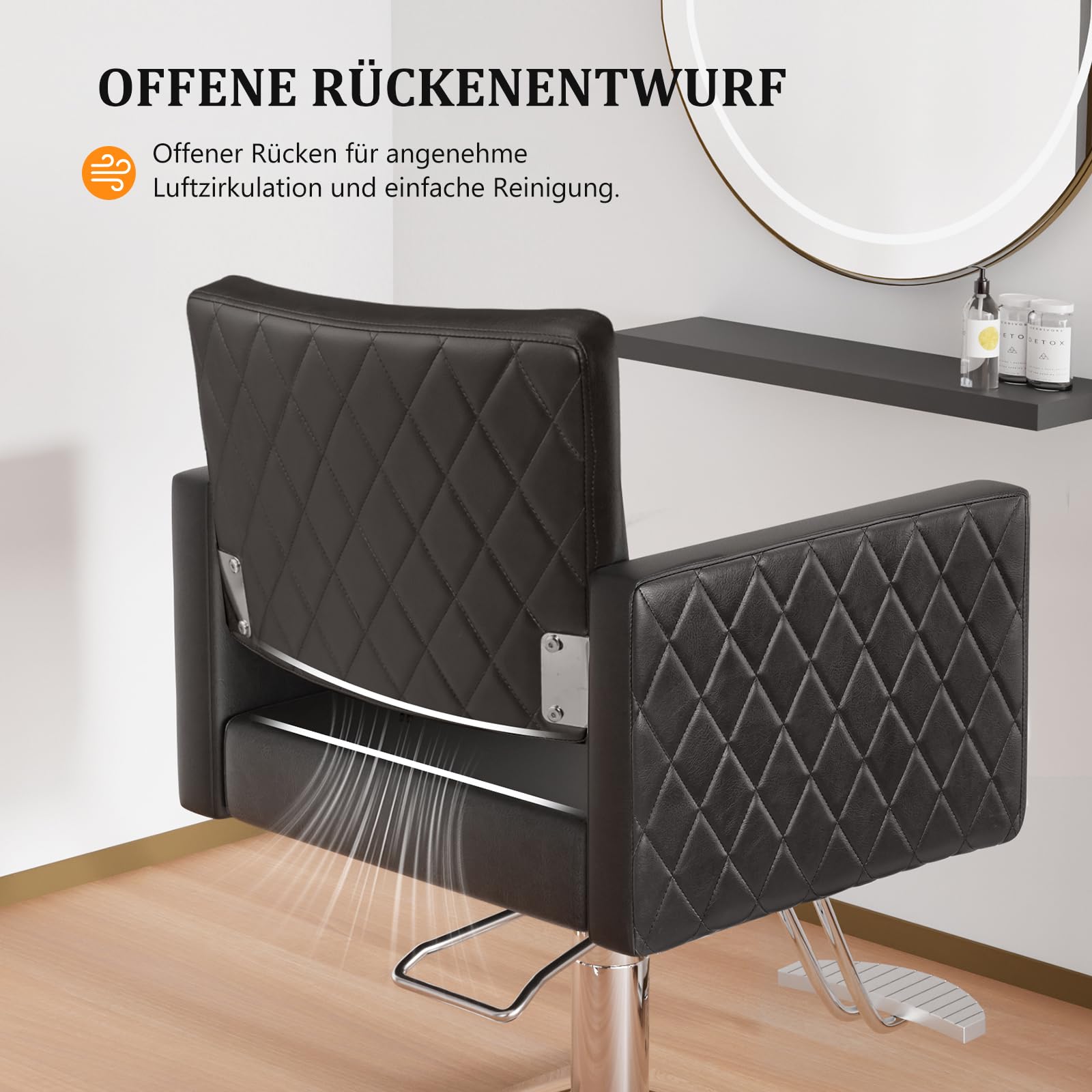 Bonnlo Sedia da parrucchiere regolabile in altezza 90-105 cm, girevole a 360° e portata 150 kg, sedia da parrucchiere con poggiapiedi e schienale aperto, sedia da barbiere in pelle PVC, colore nero