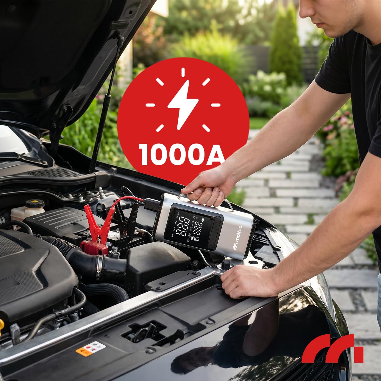 MalTec Jump Starter samochodowe urządzenie rozruchowe 1000 A z kompresorem 150 PSI (10,3 bar), powerbank samochodowy akumulator 8000 mAh, światło LED, rozruchowy booster akumulatora, przenośne
